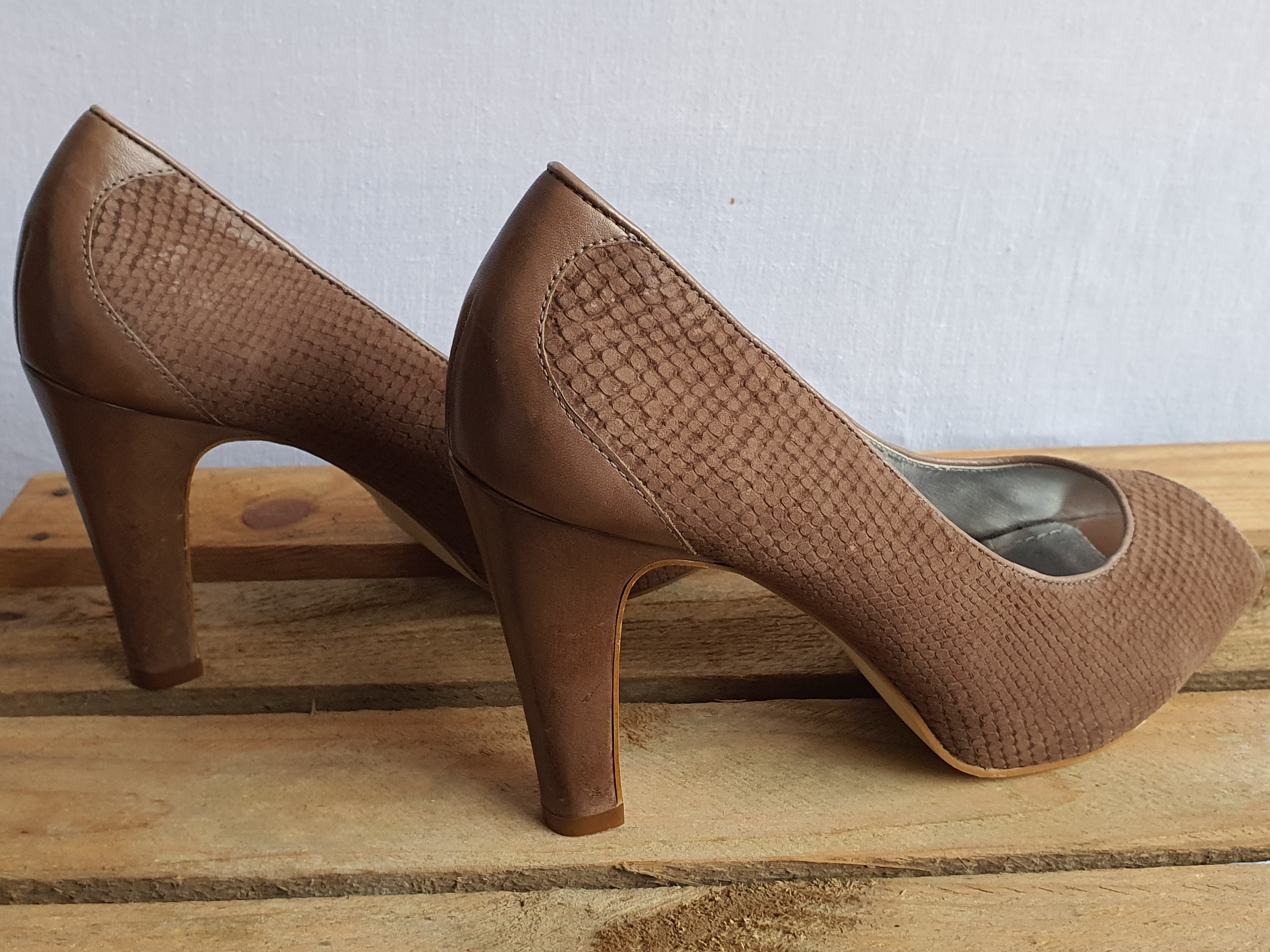 PHASE EIGHT Women's Brown Leather Heeled Open Toe Shoes Size UK6