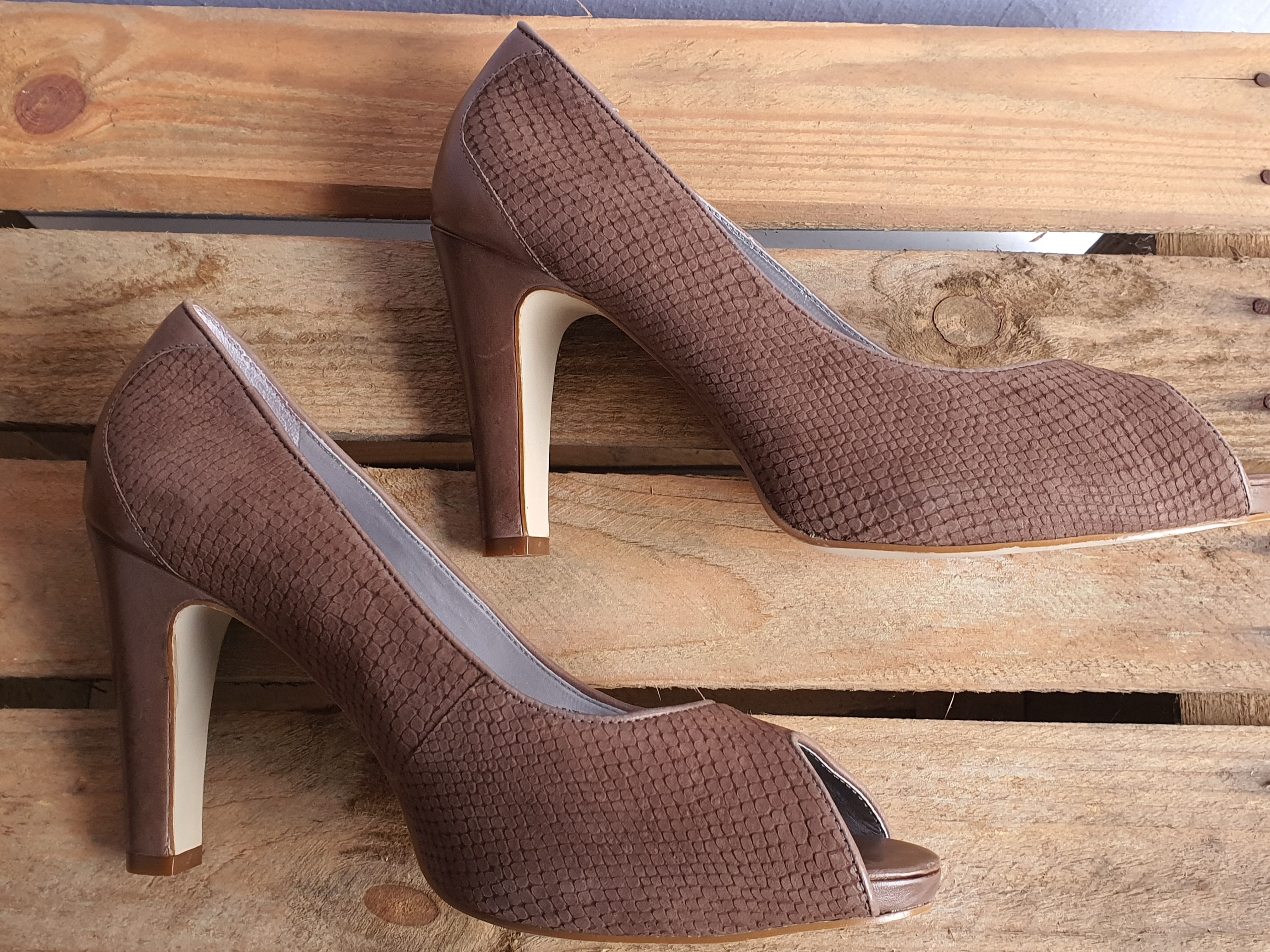 PHASE EIGHT Women's Brown Leather Heeled Open Toe Shoes Size UK6
