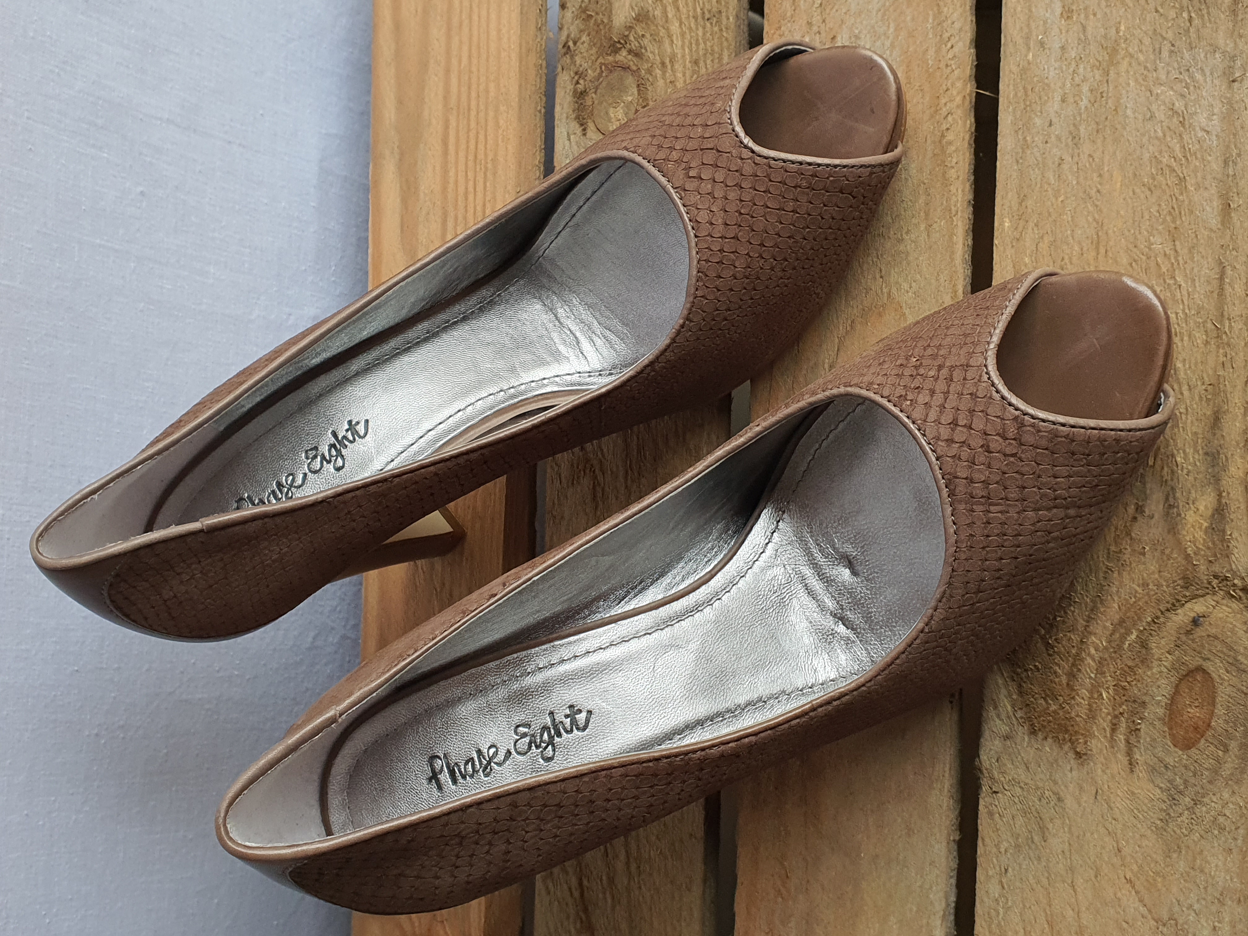 PHASE EIGHT Women's Brown Leather Heeled Open Toe Shoes Size UK6