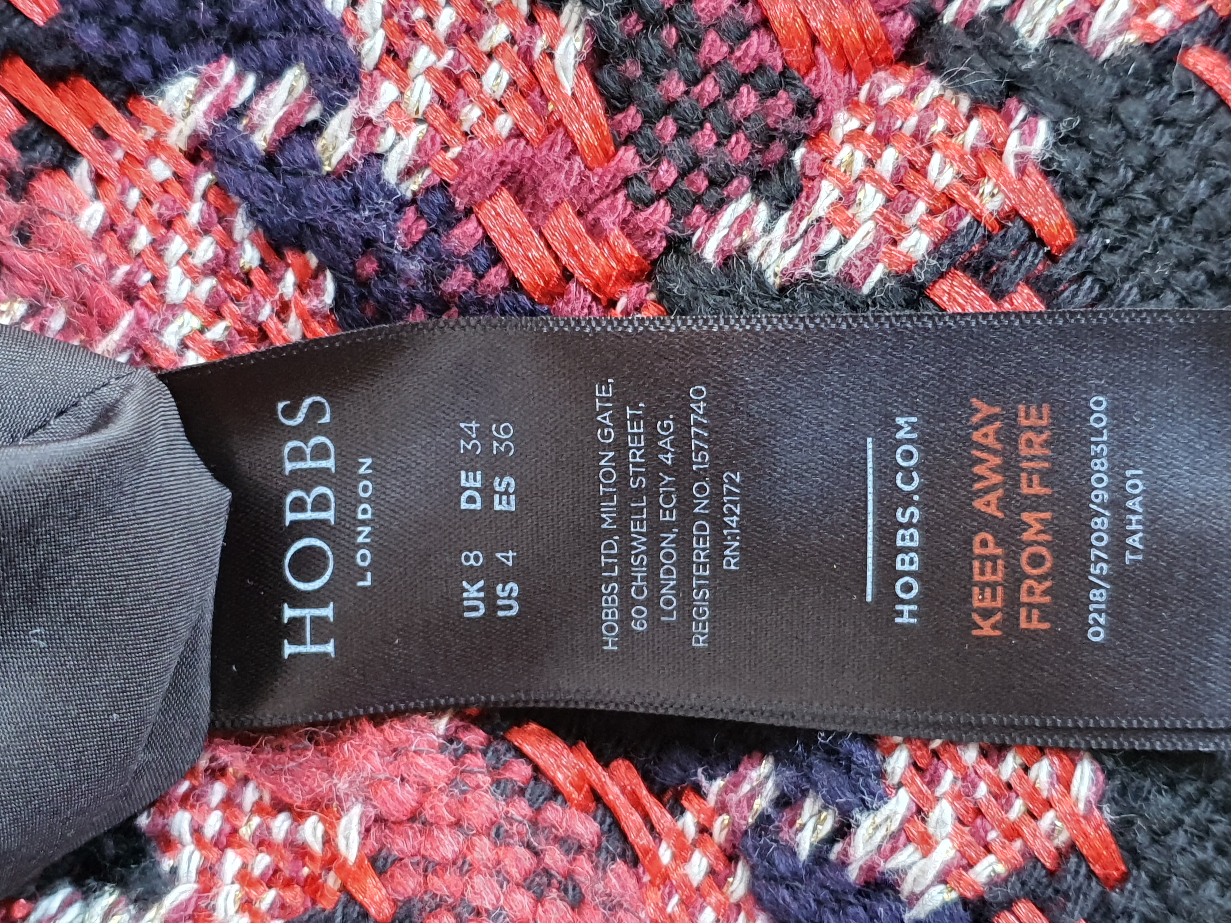 HOBBS Angeline Red Cotton Tweed Short Sleeve Raw Edge Dress UK 8