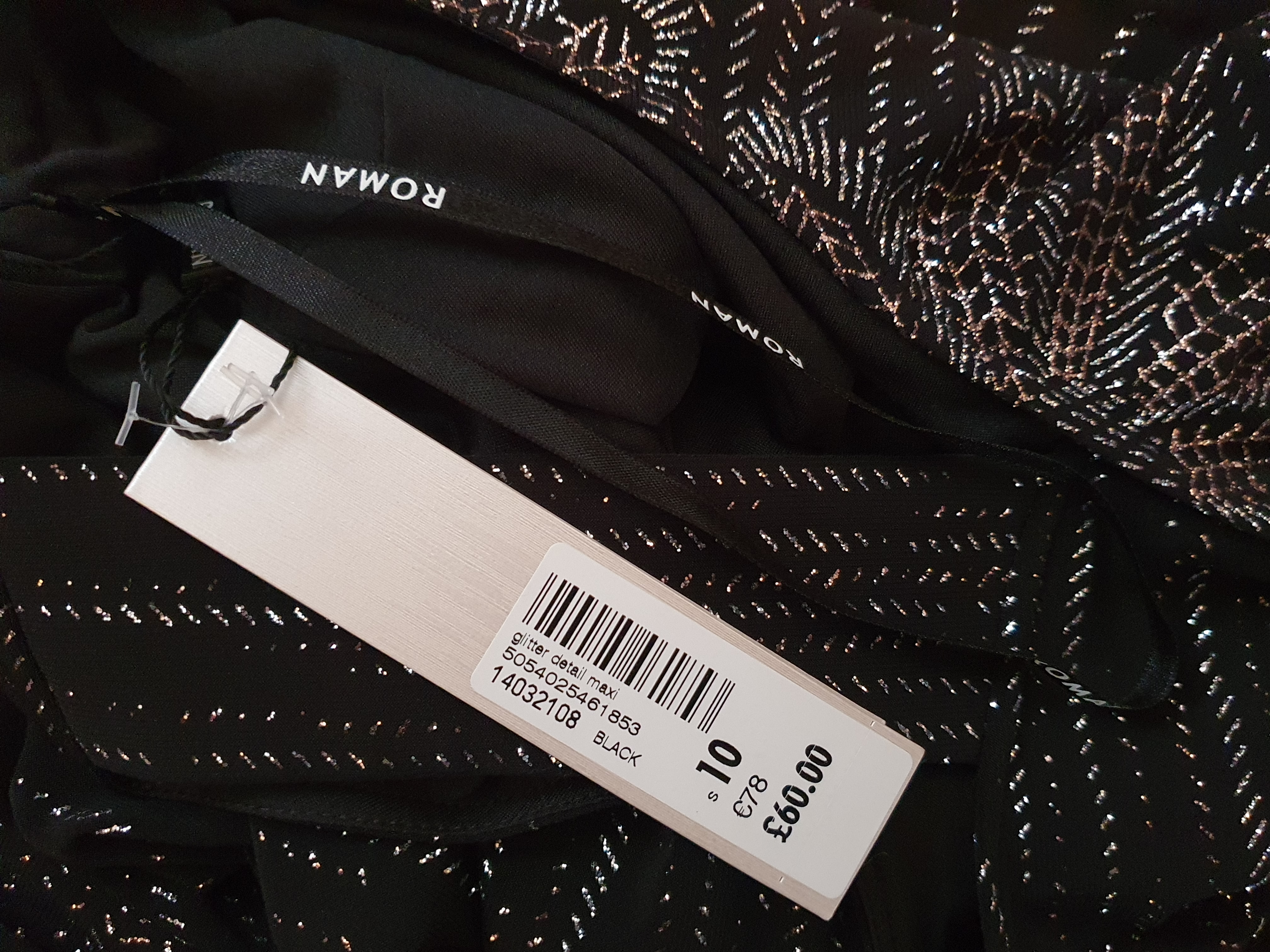ROMAN Full Length Glitter Detail Maxi Dress Size UK10 - BNWT £60