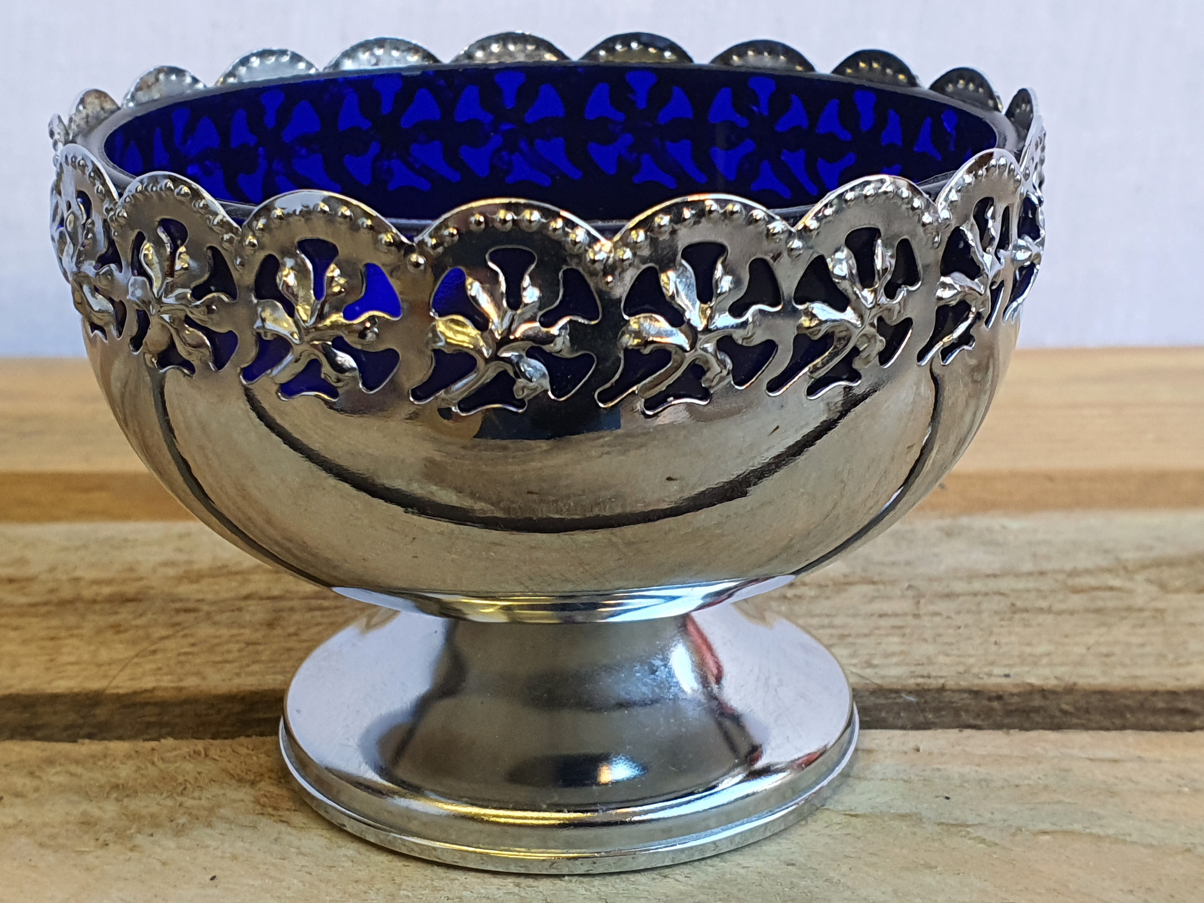 Vintage Celtic Quality Sugar Bowl. Cobalt Blue Glass liner