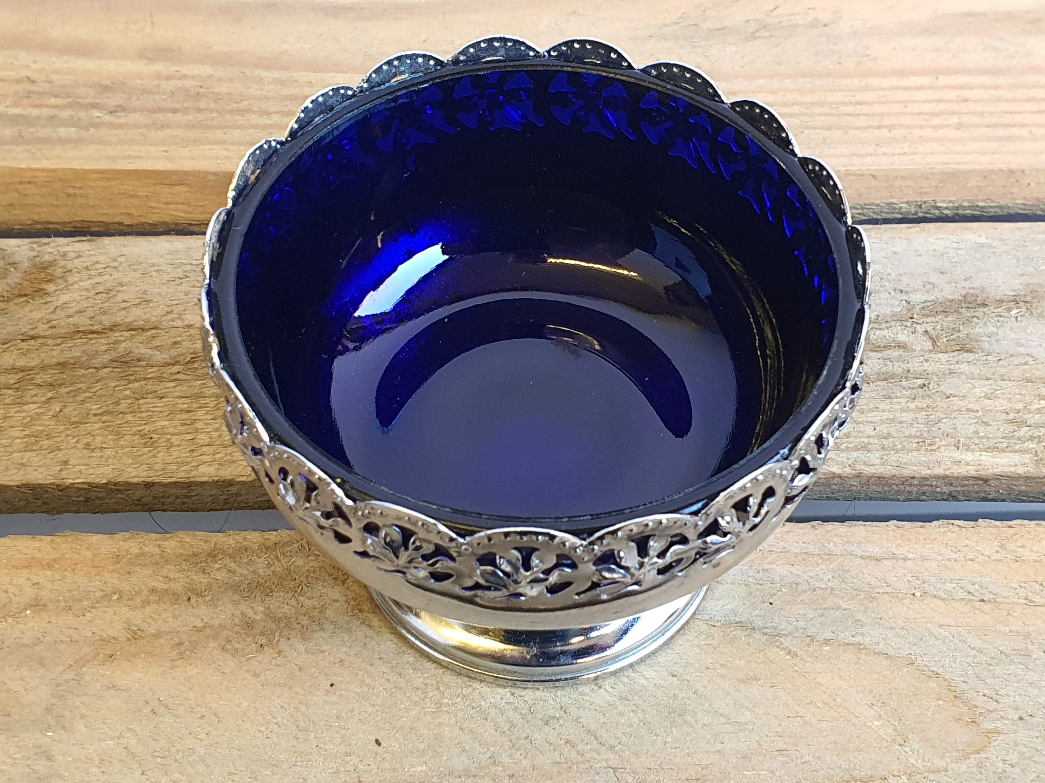 Vintage Celtic Quality Sugar Bowl. Cobalt Blue Glass liner