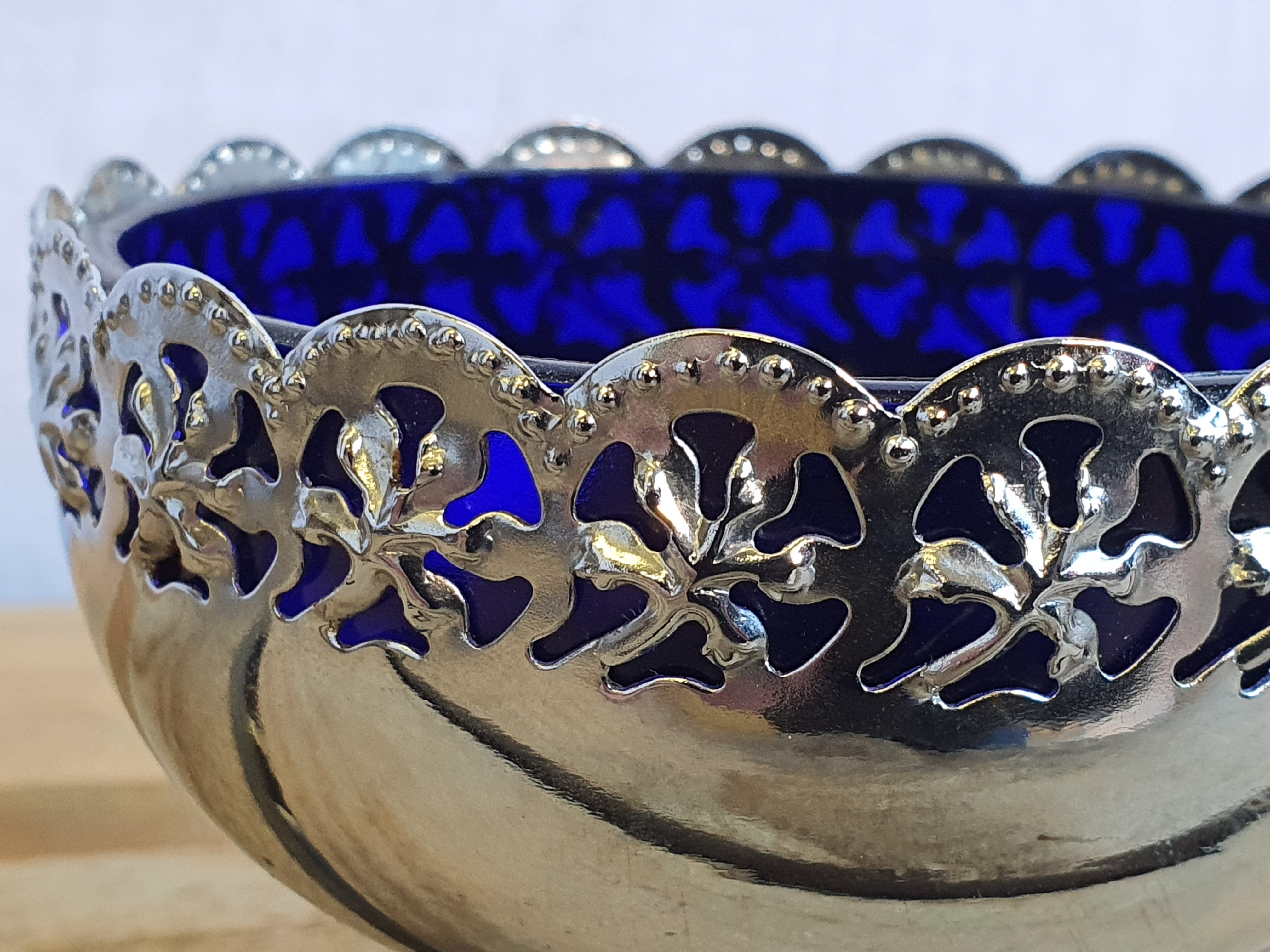 Vintage Celtic Quality Sugar Bowl. Cobalt Blue Glass liner