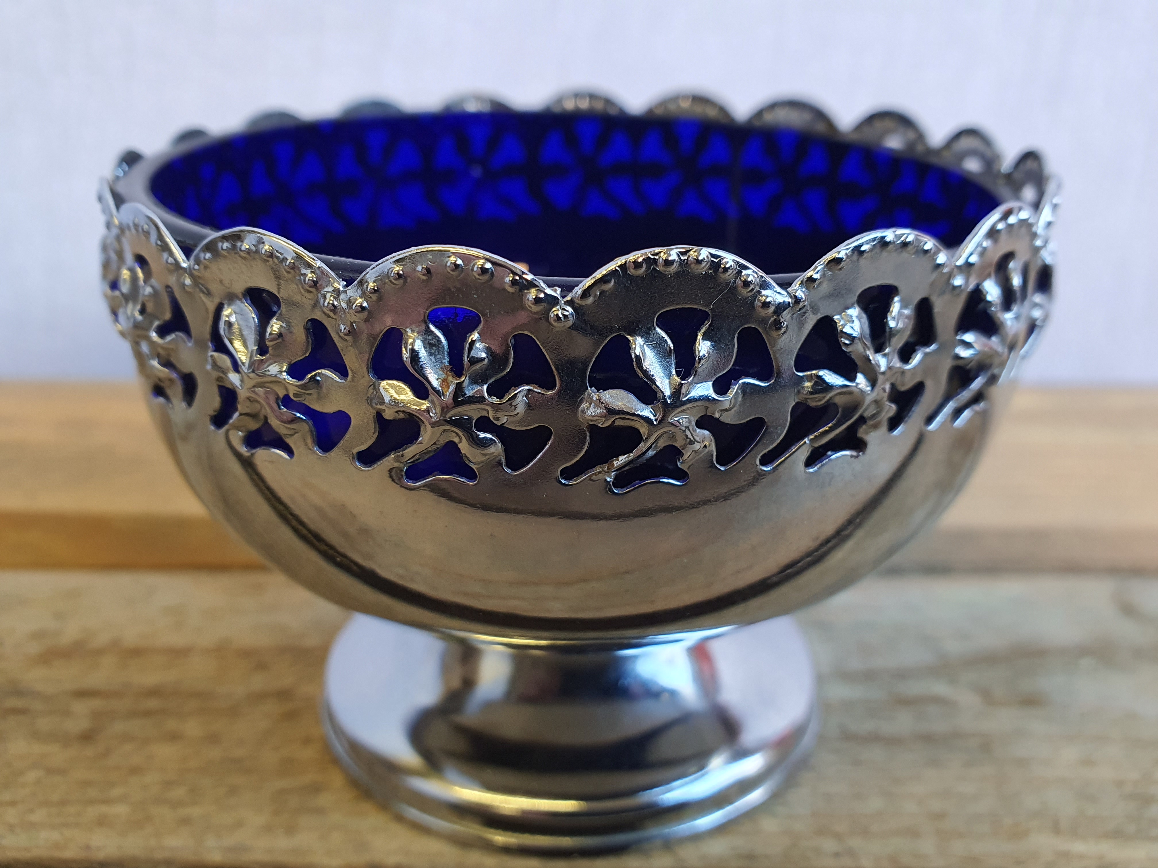 Vintage Celtic Quality Sugar Bowl. Cobalt Blue Glass liner