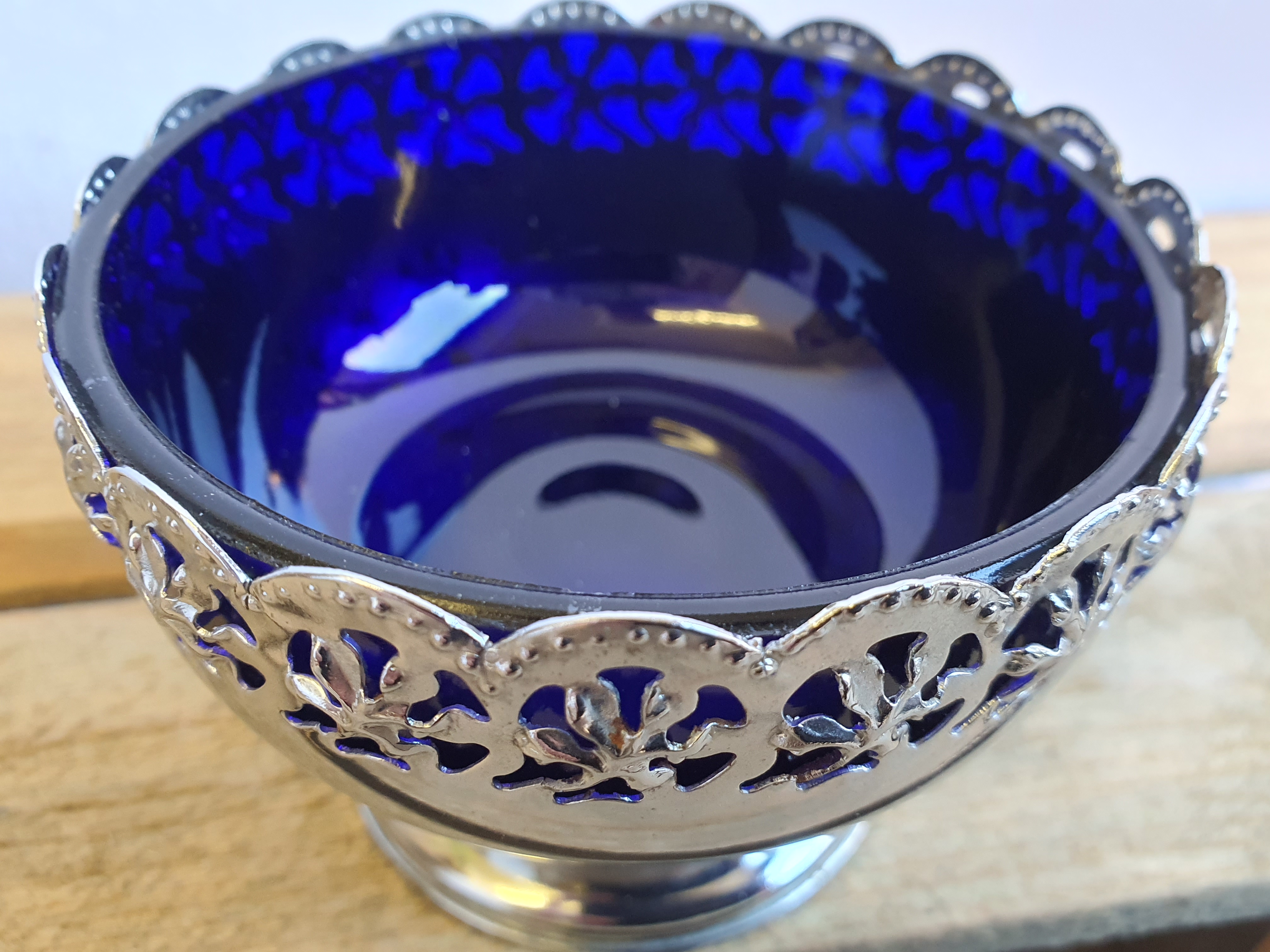 Vintage Celtic Quality Sugar Bowl. Cobalt Blue Glass liner