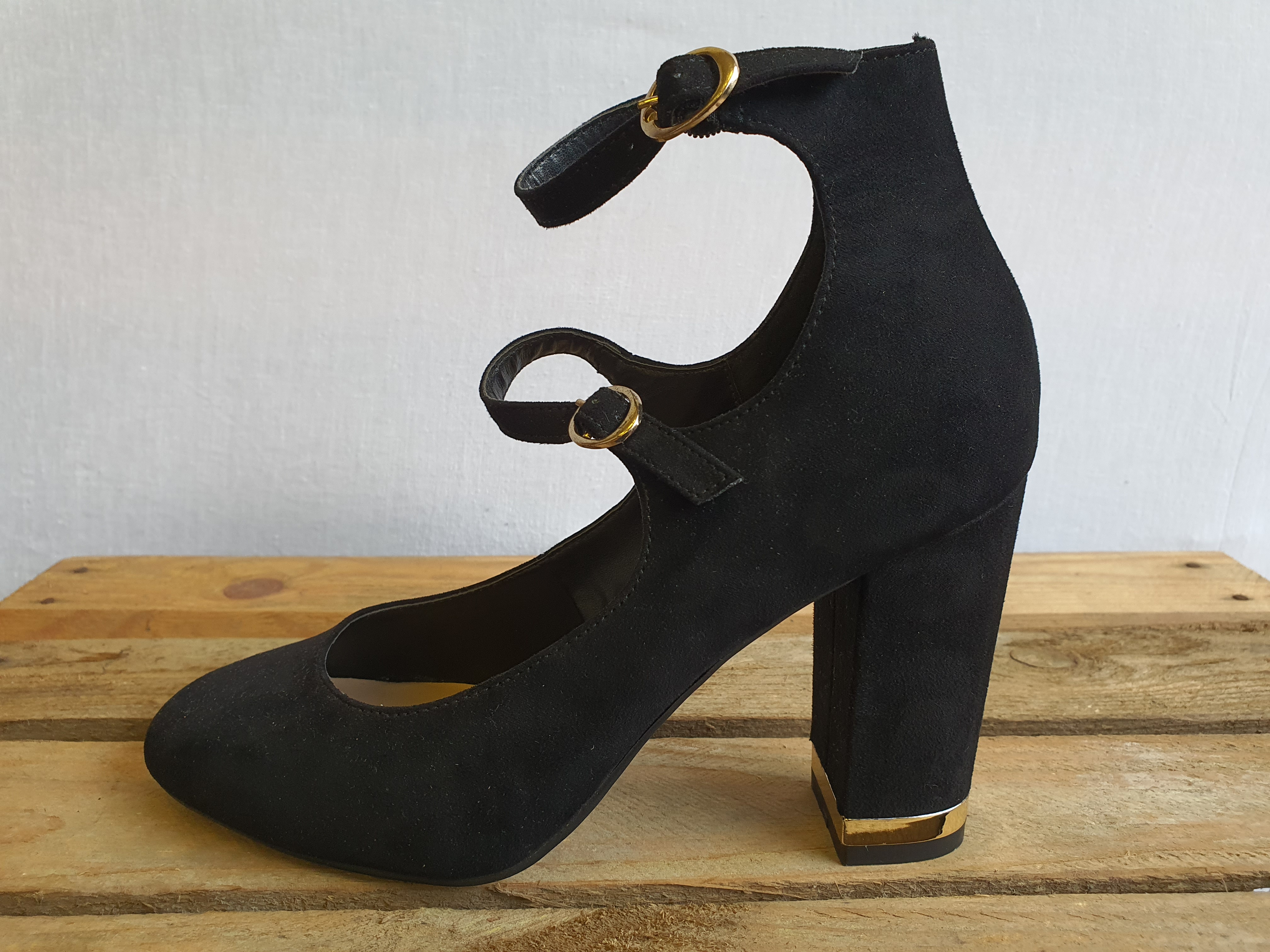 NEW LOOK Black Heeles Ankle Strap Shoes Size UK4 - NEW