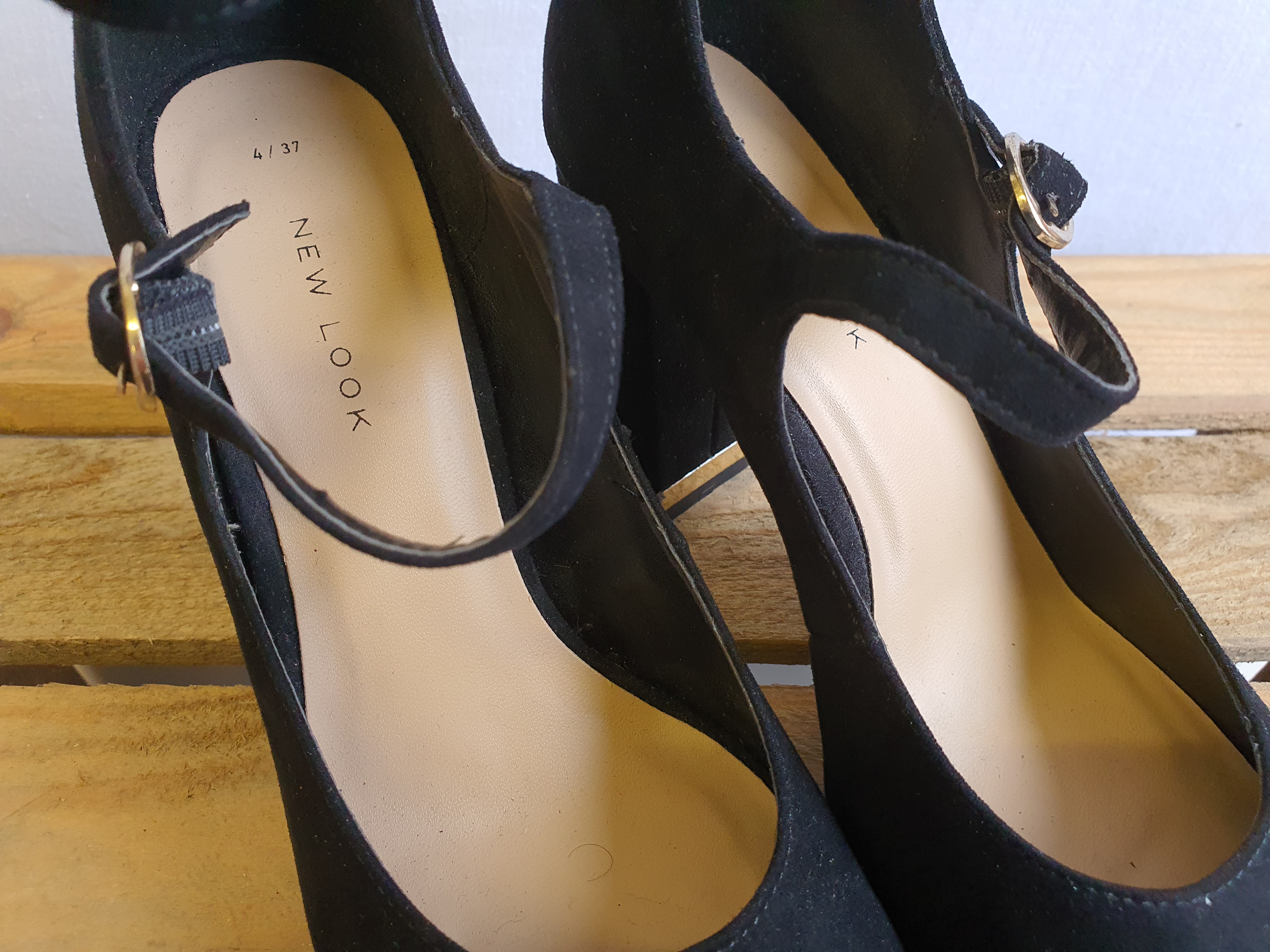 NEW LOOK Black Heeles Ankle Strap Shoes Size UK4 - NEW