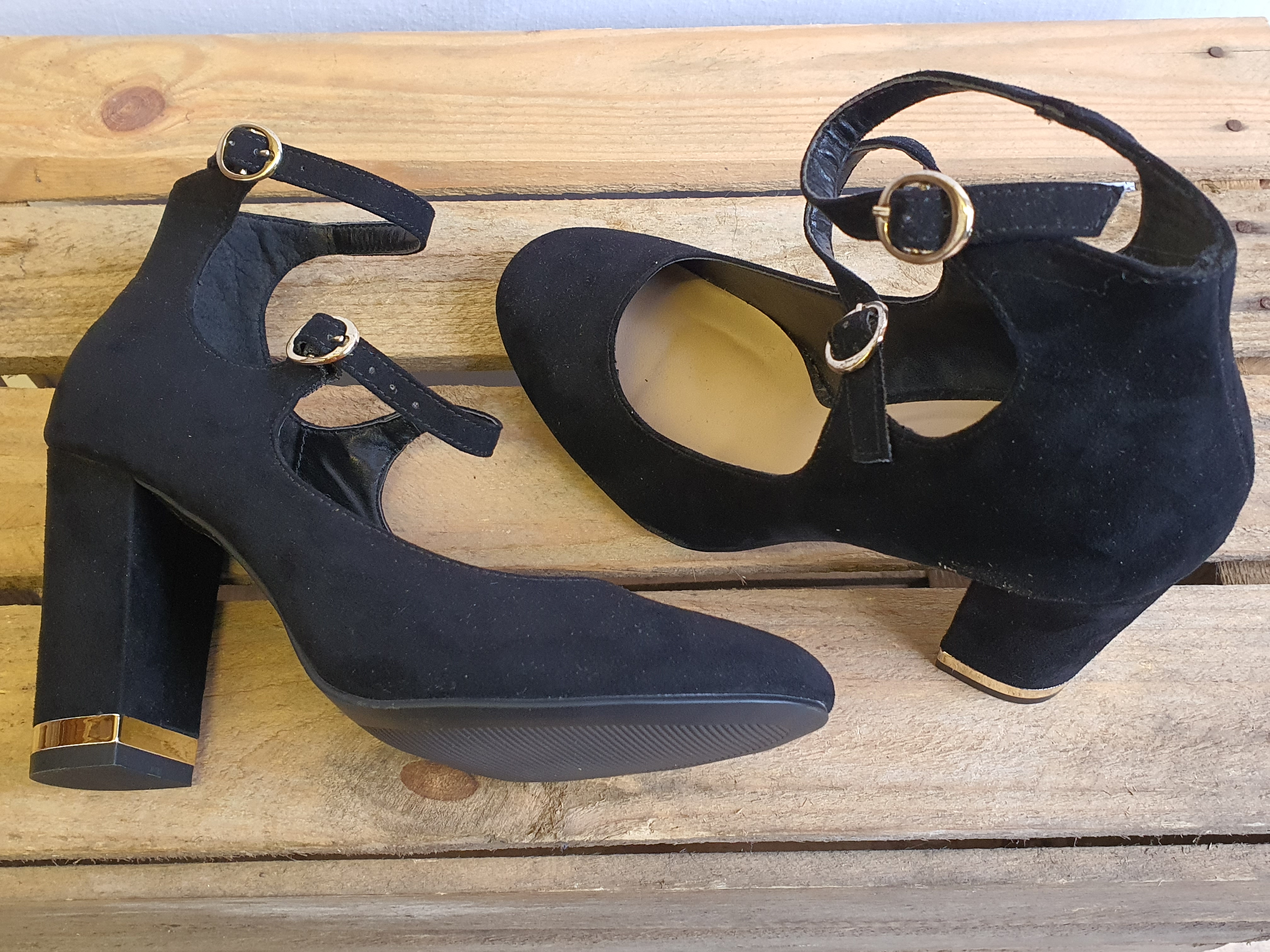 NEW LOOK Black Heeles Ankle Strap Shoes Size UK4 - NEW