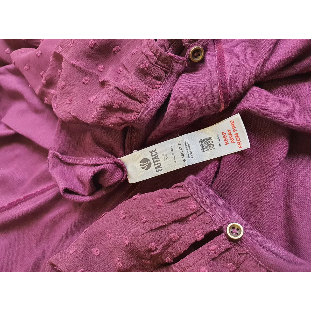 FATFACE Long Sleeve Marroon Top Size UK 10