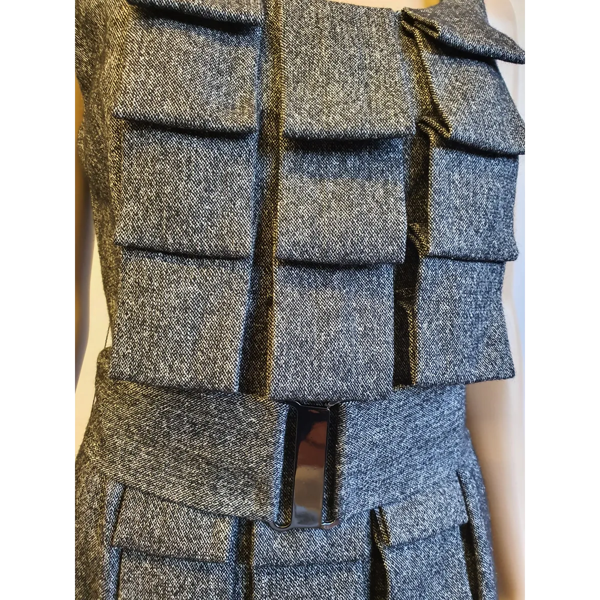 PHASE EIGHT Fully Lined Grey Overlap Dress with Belt Size UK 12