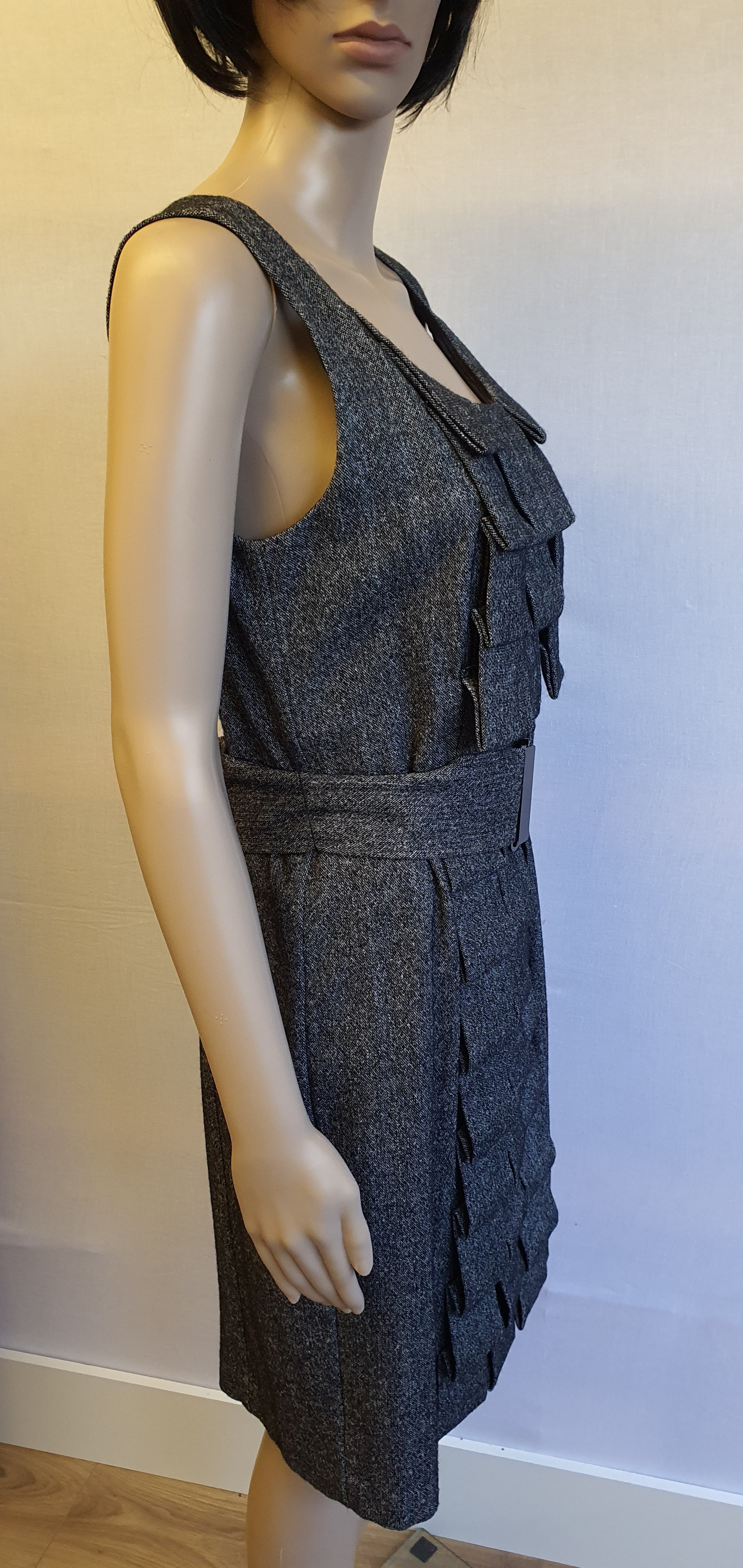 PHASE EIGHT Fully Lined Grey Overlap Dress with Belt Size UK 12