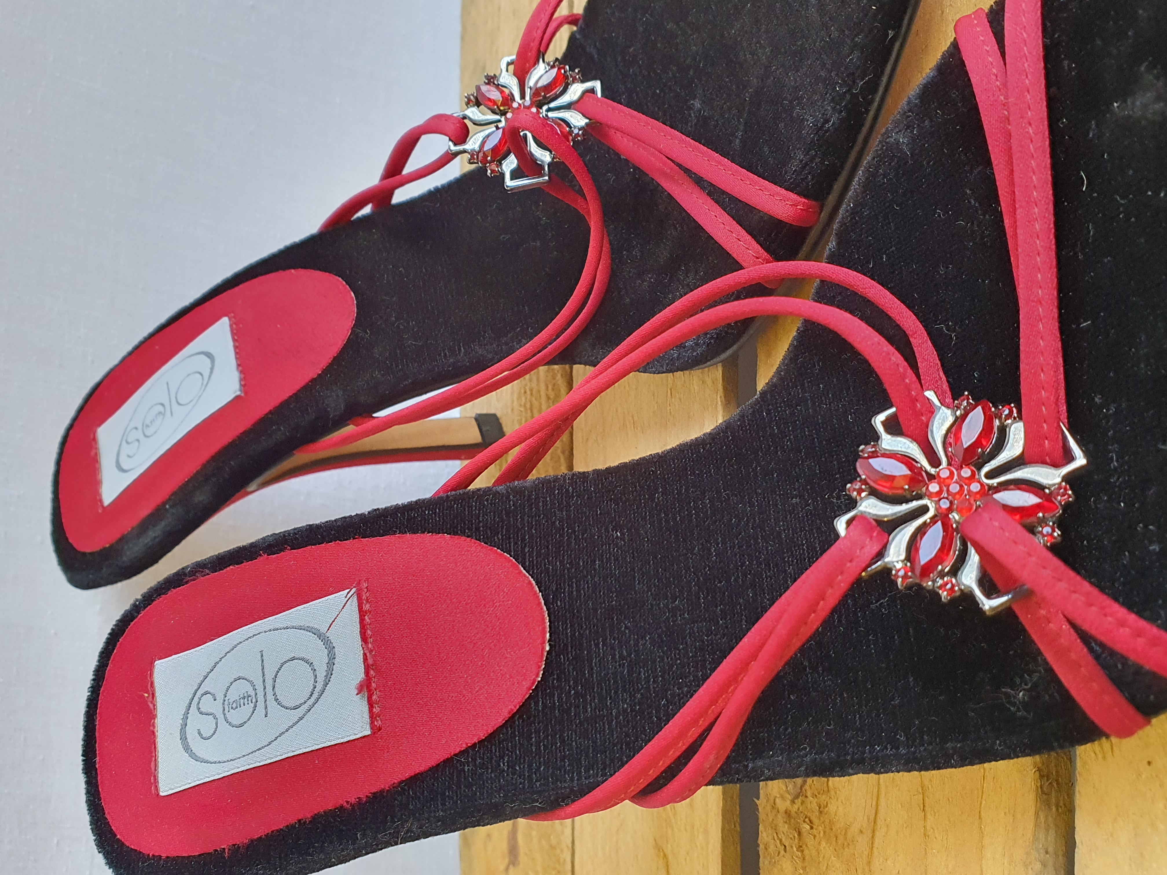 FAITH SOLO Red & Black Strappy Sandal Heels UK 8