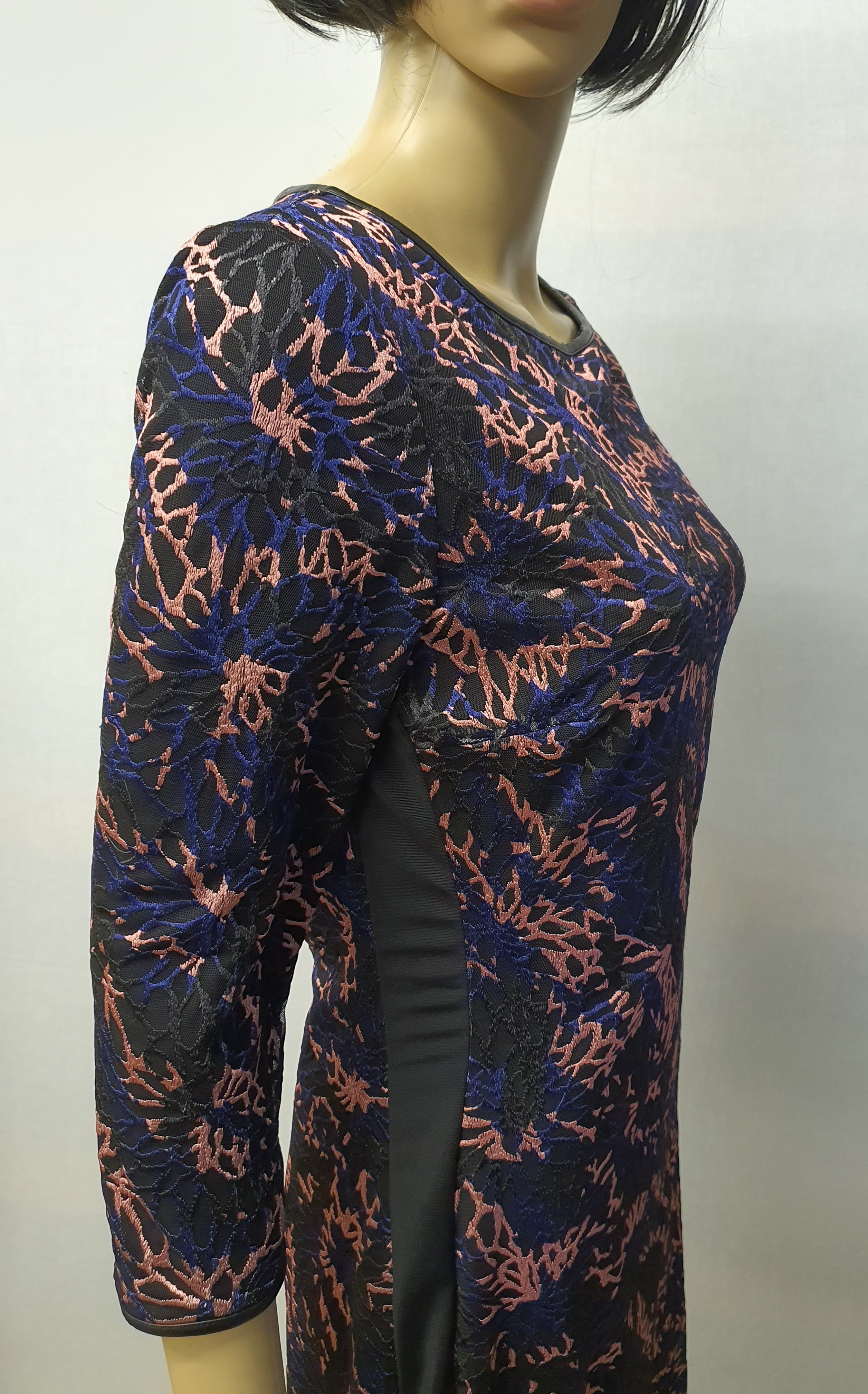 REISS Blue and Pink Black Overlay Dress Size UK10