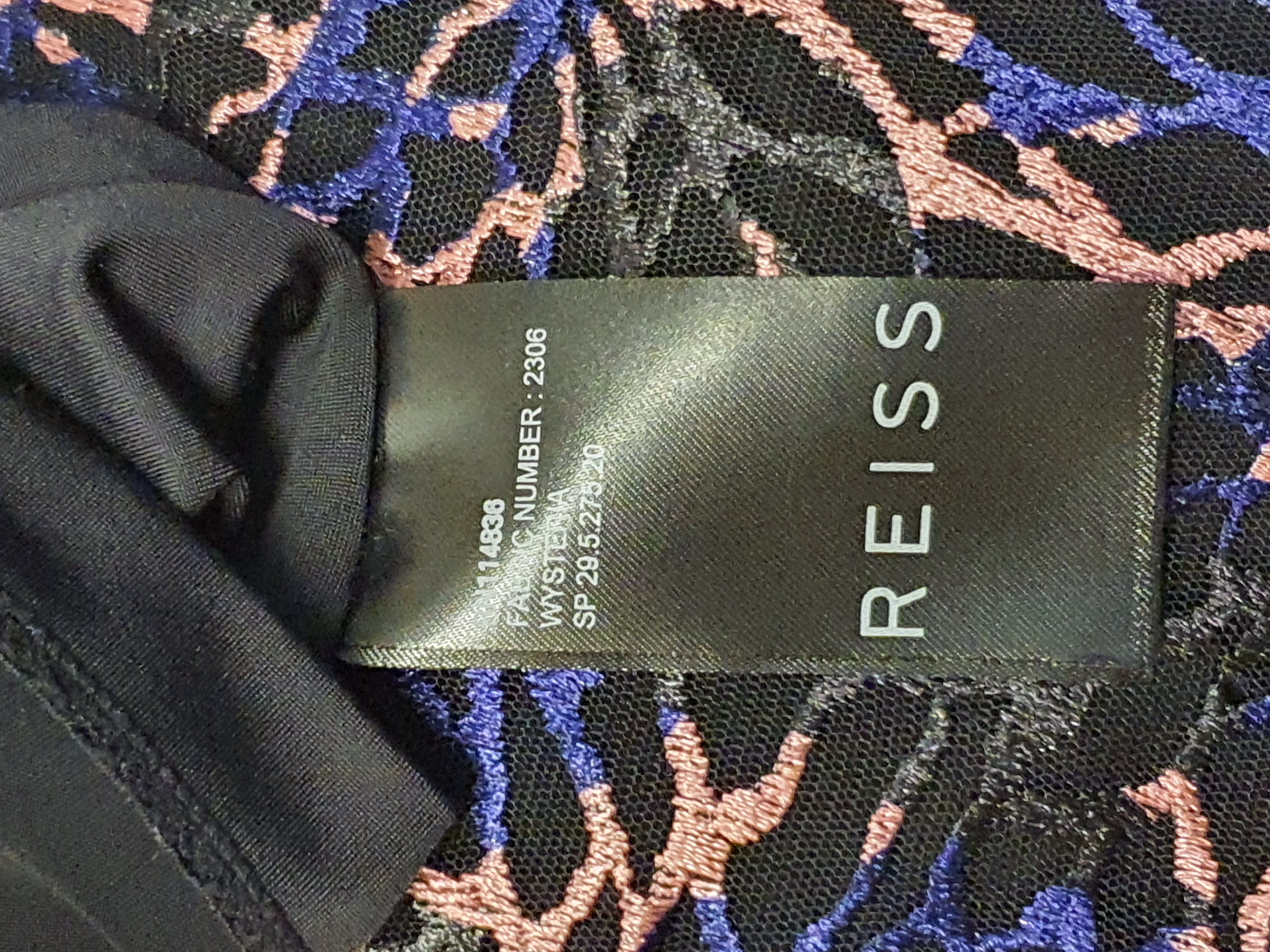 REISS Blue and Pink Black Overlay Dress Size UK10