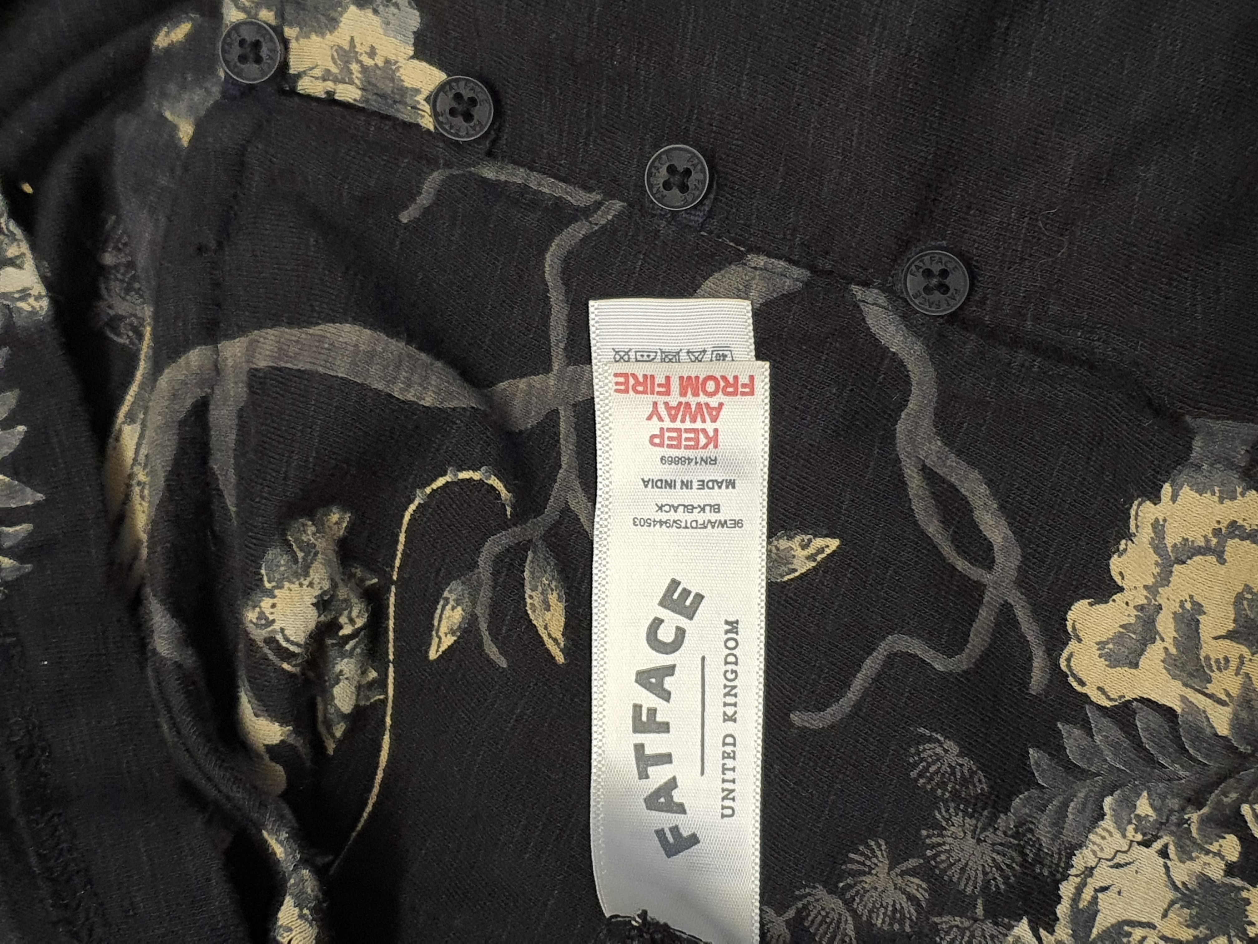 FATFACE Black Flower S/Sleeve Top Size UK10