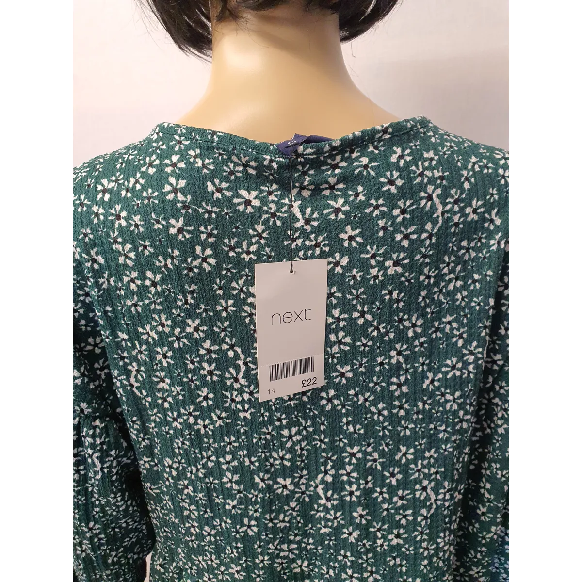 NEXT Green and White Flower L/Sleeve Top Size UK 14 - NEW