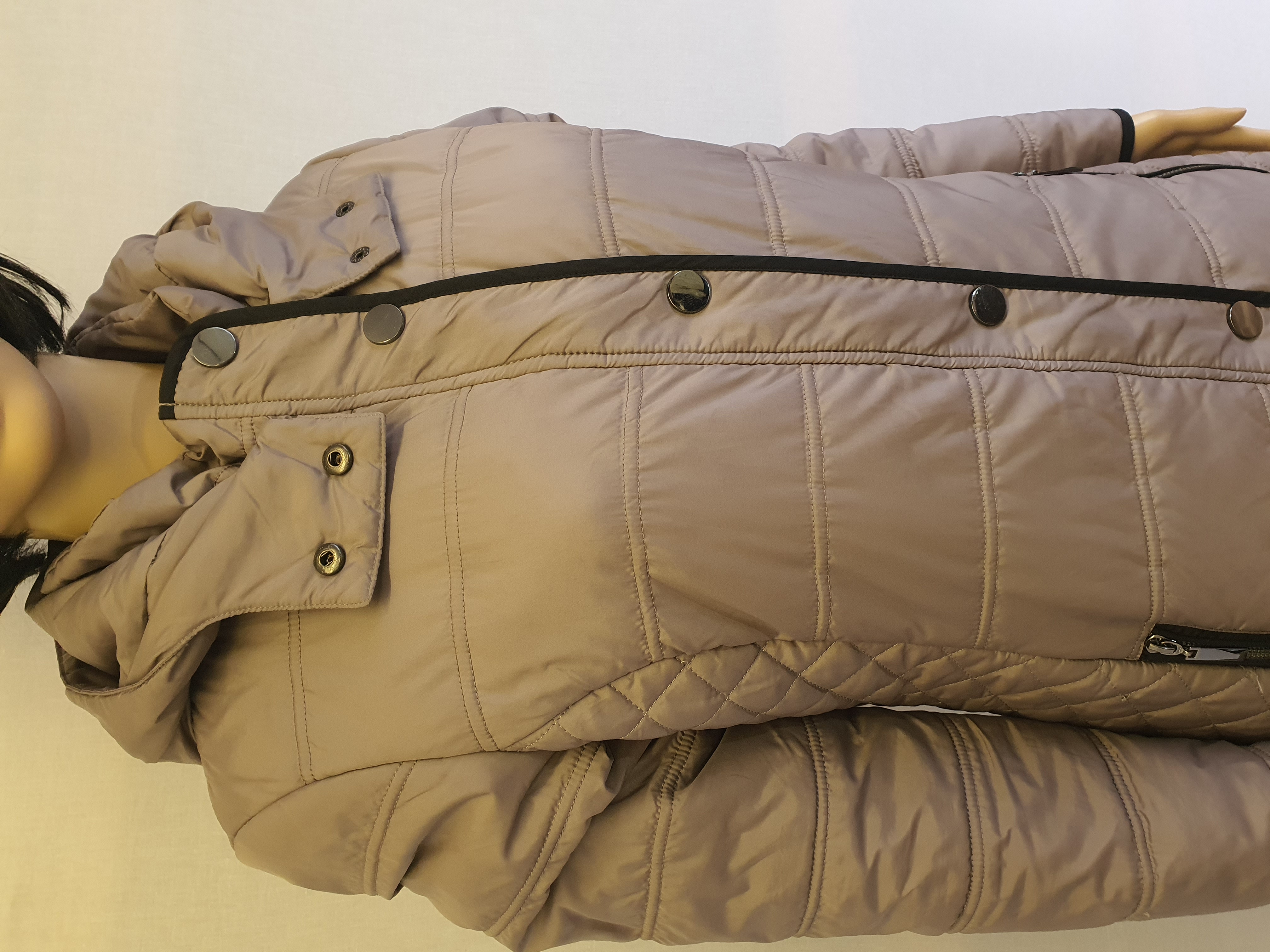 FRANSA Brown Quilted Long Womens Hooded Coat Size S UK10/12
