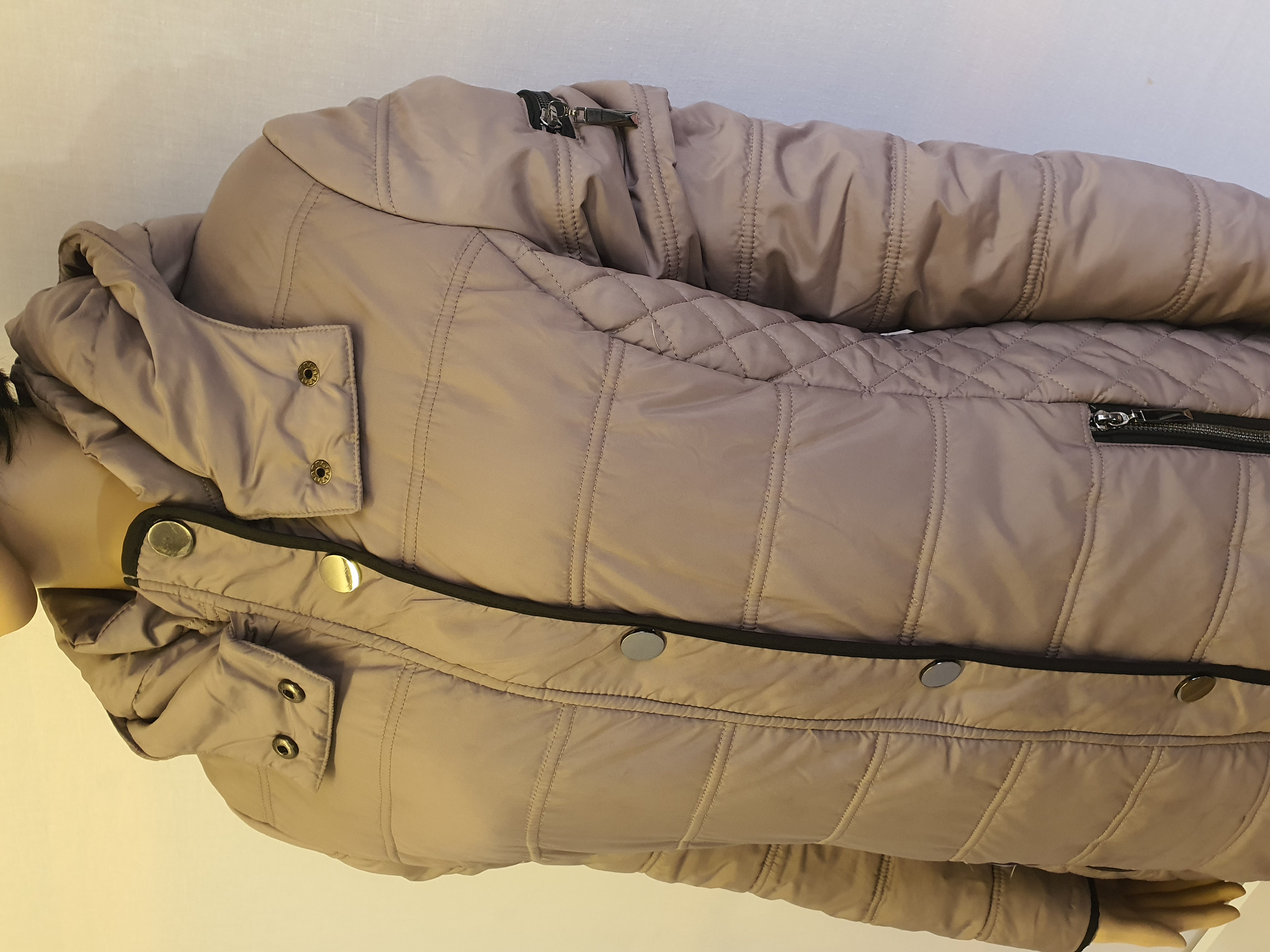 FRANSA Brown Quilted Long Womens Hooded Coat Size S UK10/12