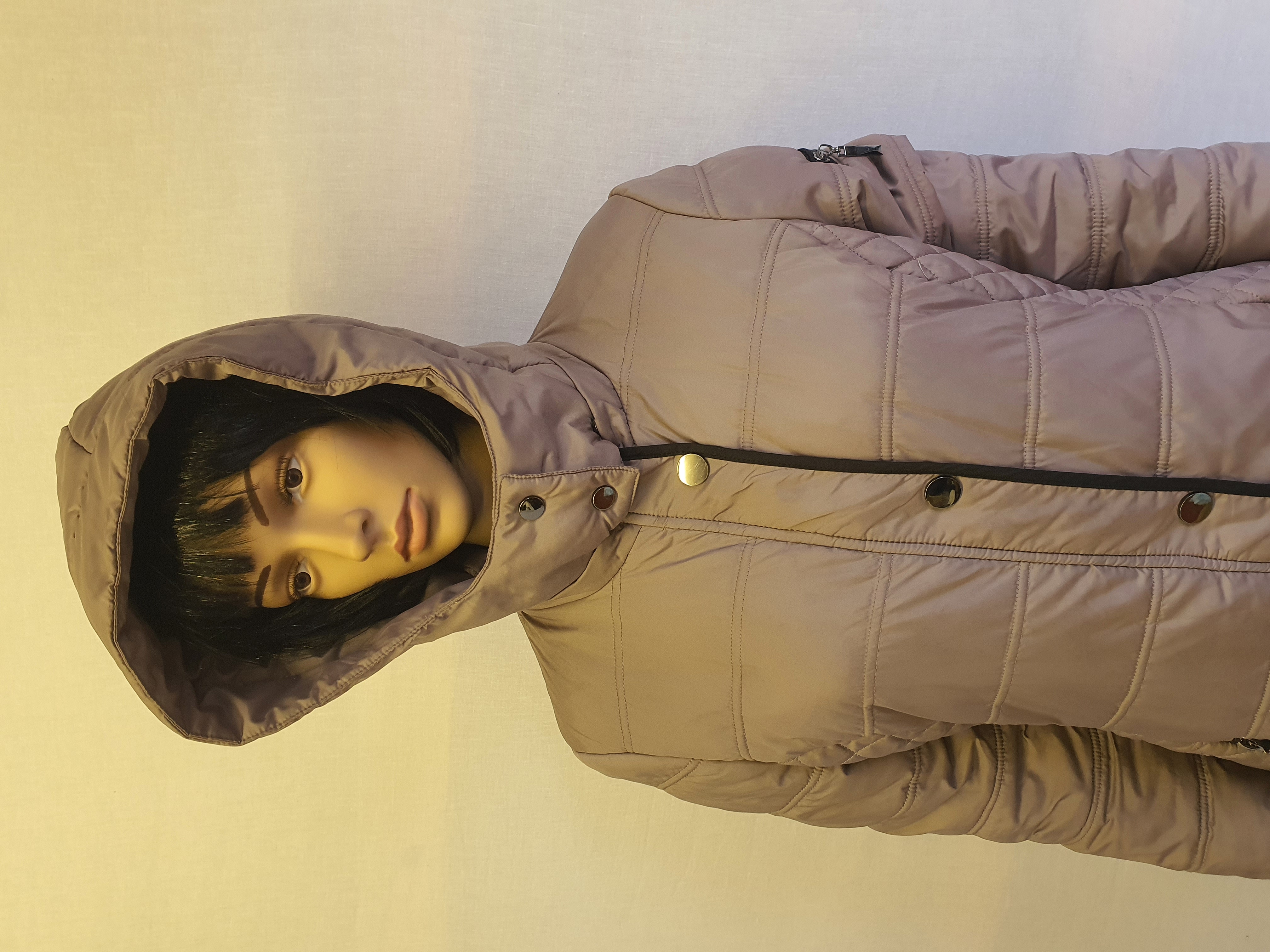 FRANSA Brown Quilted Long Womens Hooded Coat Size S UK10/12