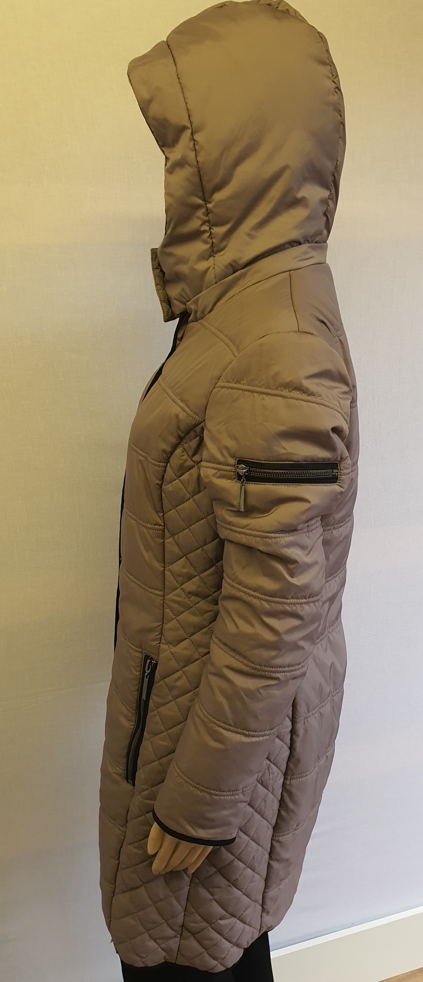 FRANSA Brown Quilted Long Womens Hooded Coat Size S UK10/12