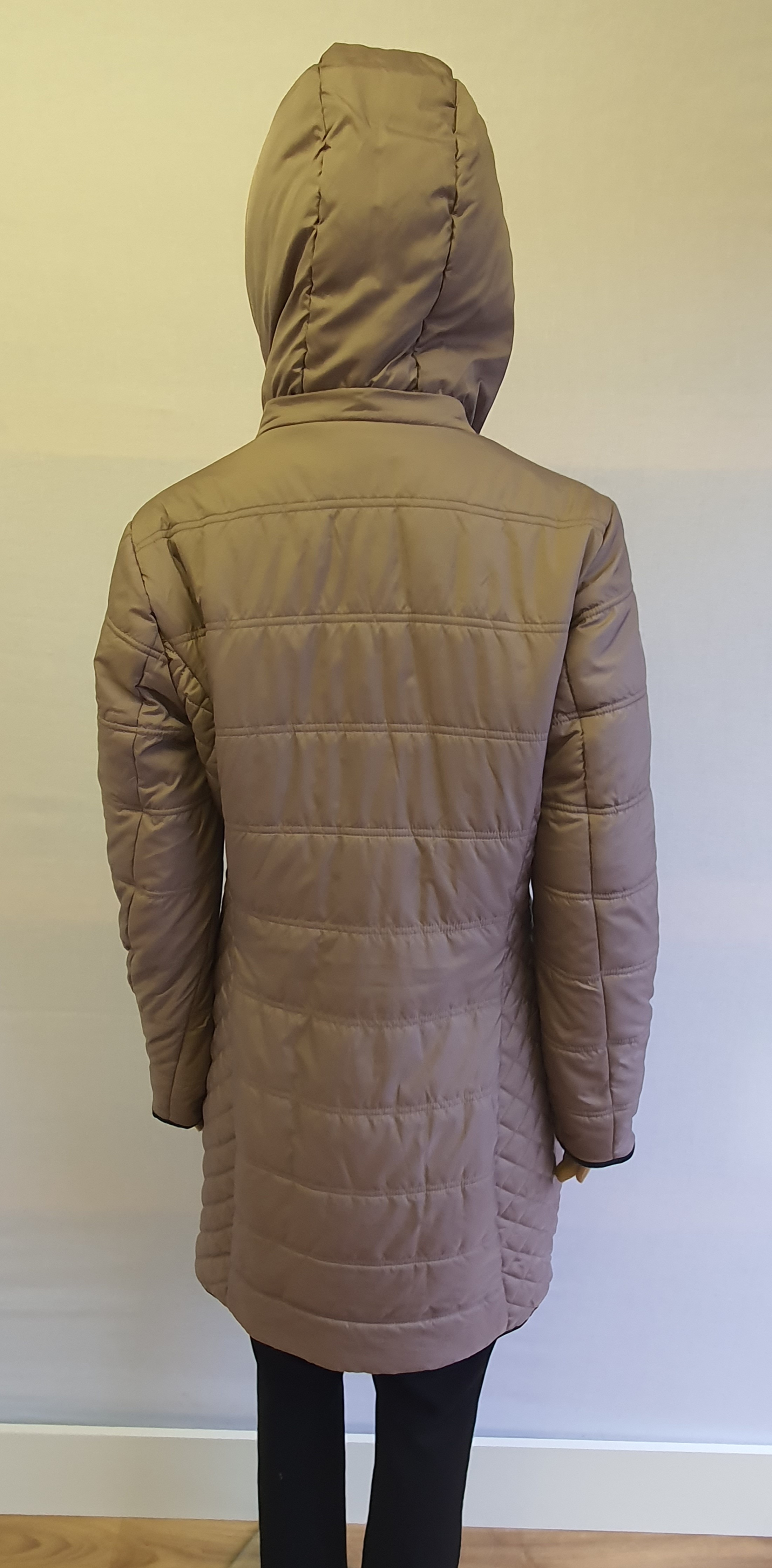 FRANSA Brown Quilted Long Womens Hooded Coat Size S UK10/12