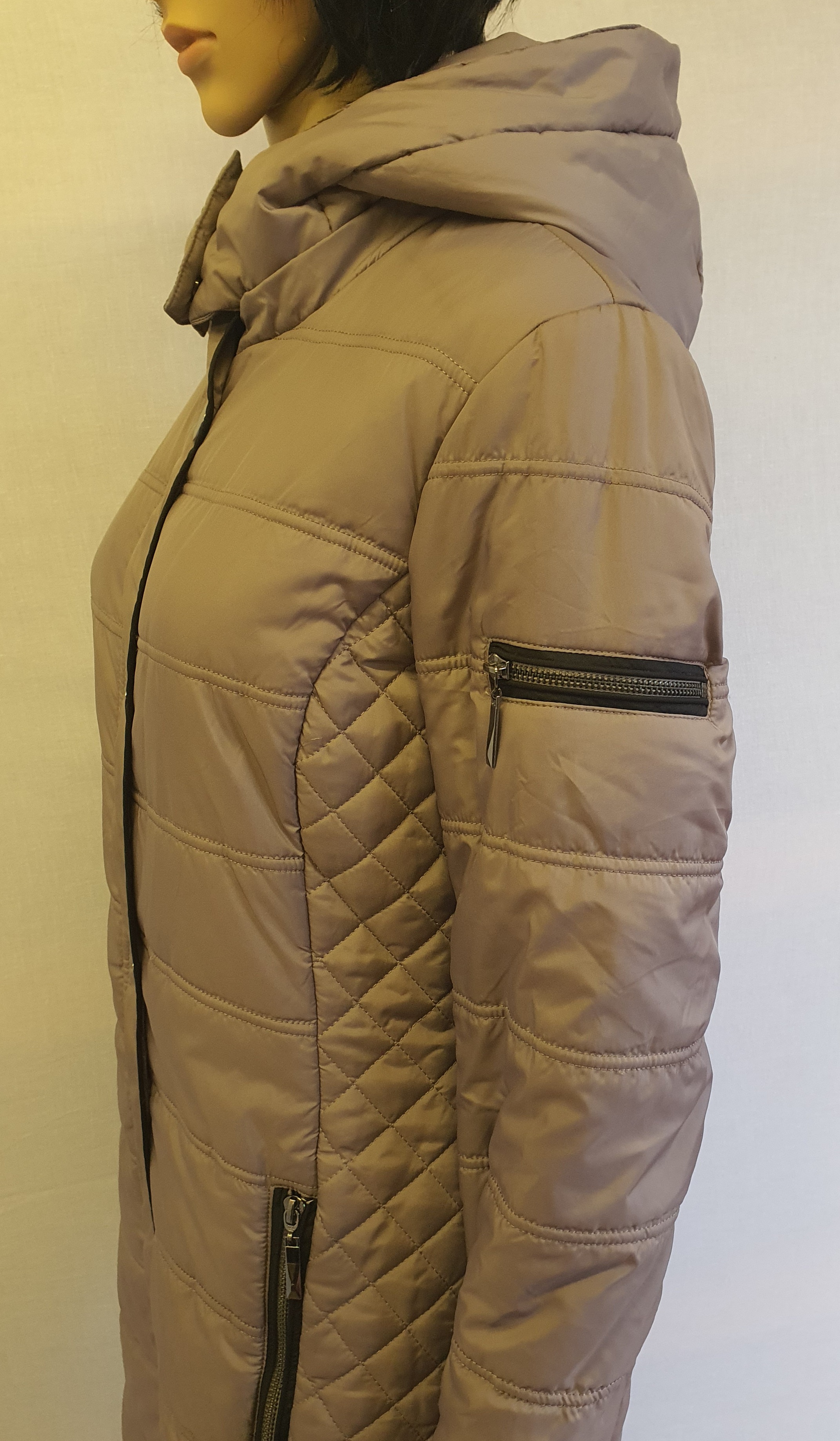 FRANSA Brown Quilted Long Womens Hooded Coat Size S UK10/12