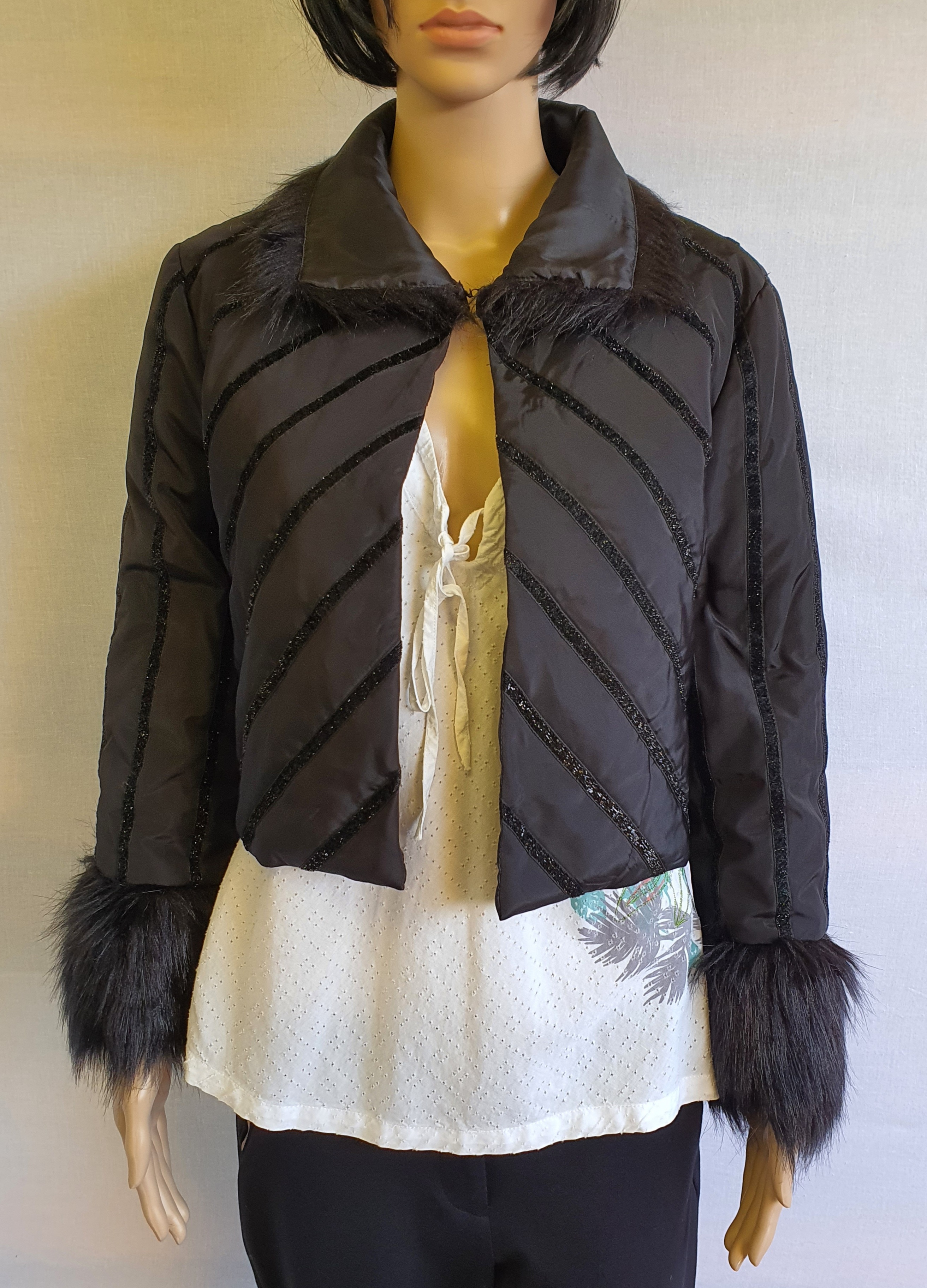 EXPLOSION Black Short Fur Effect Jacket Size UK12 - NEW