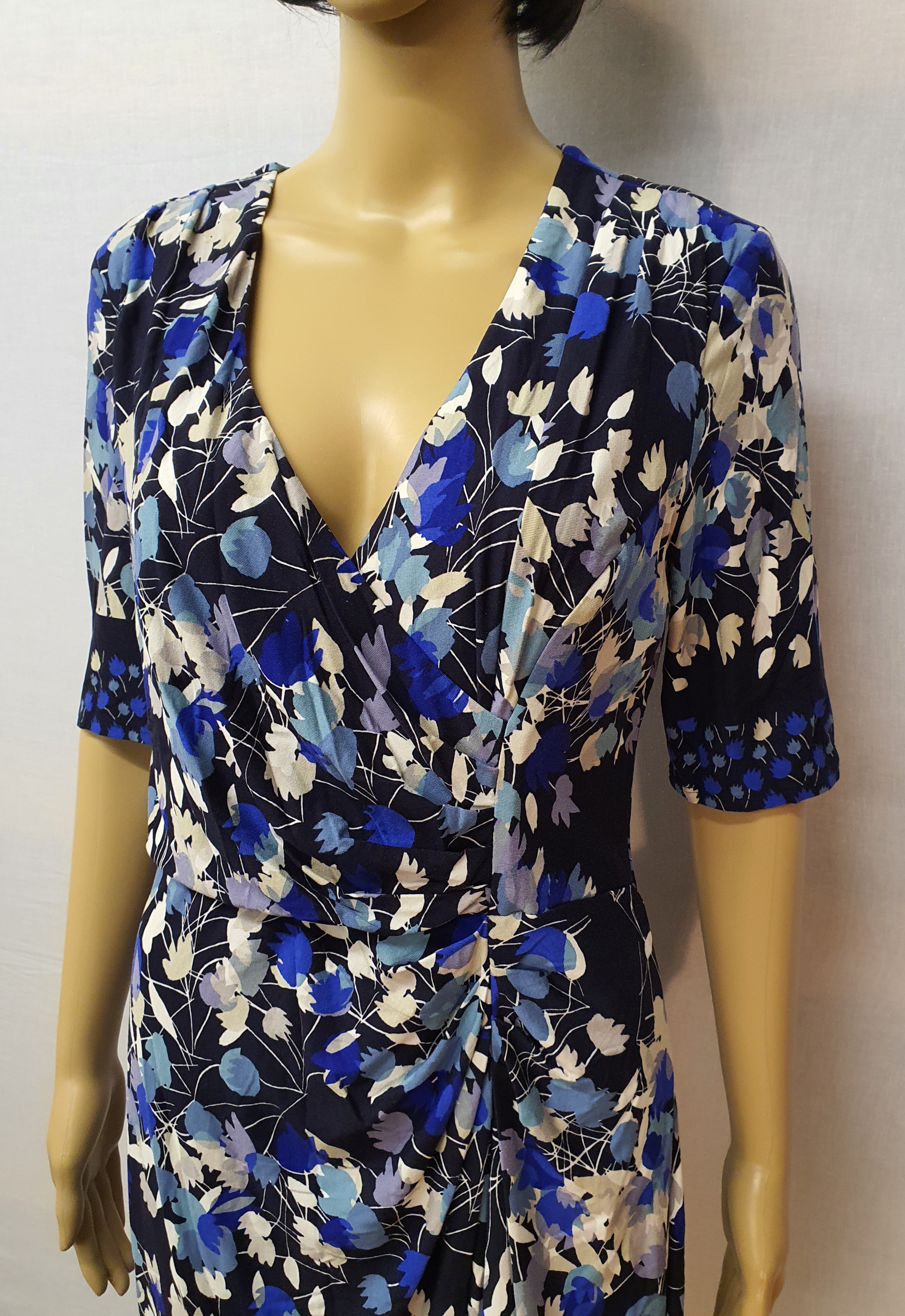PER UNA Viscose 1/2 Length Sleeve Flower Design Dress Size UK12