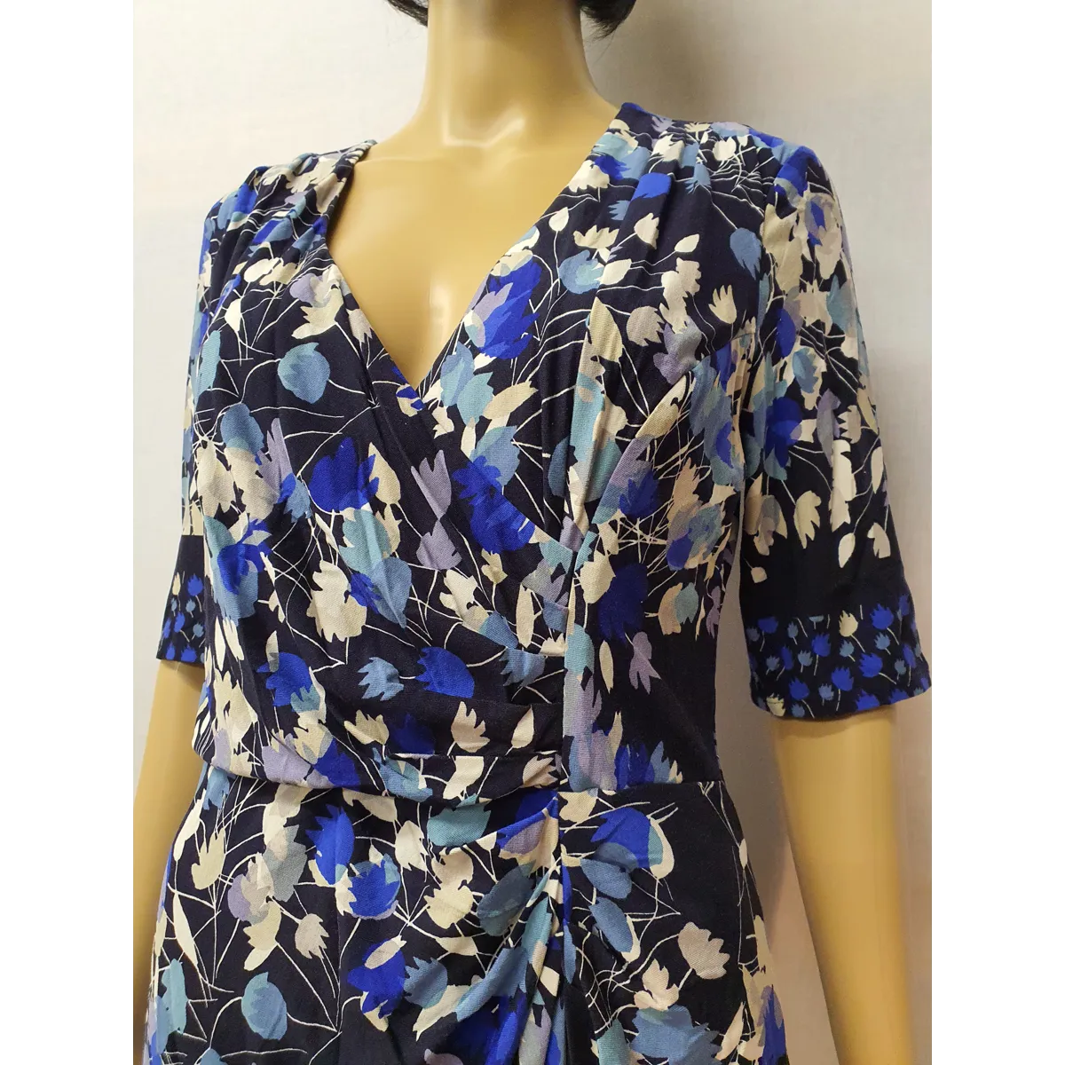 PER UNA Viscose 1/2 Length Sleeve Flower Design Dress Size UK12