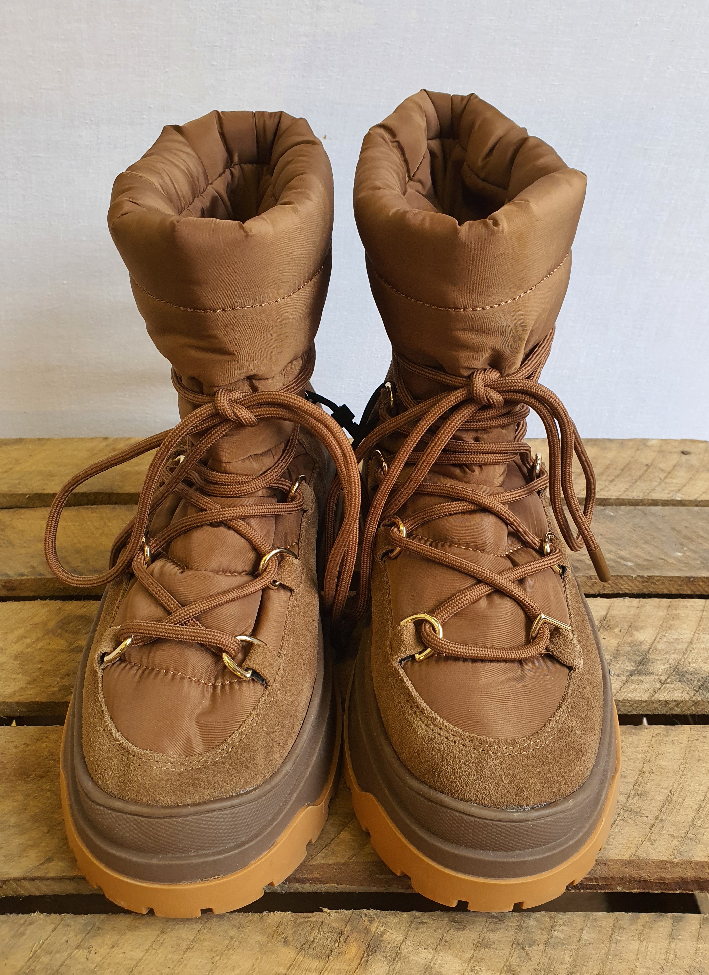 ZARA Padded Brown Puffer / Hiking Boots Size UK3 - NEW