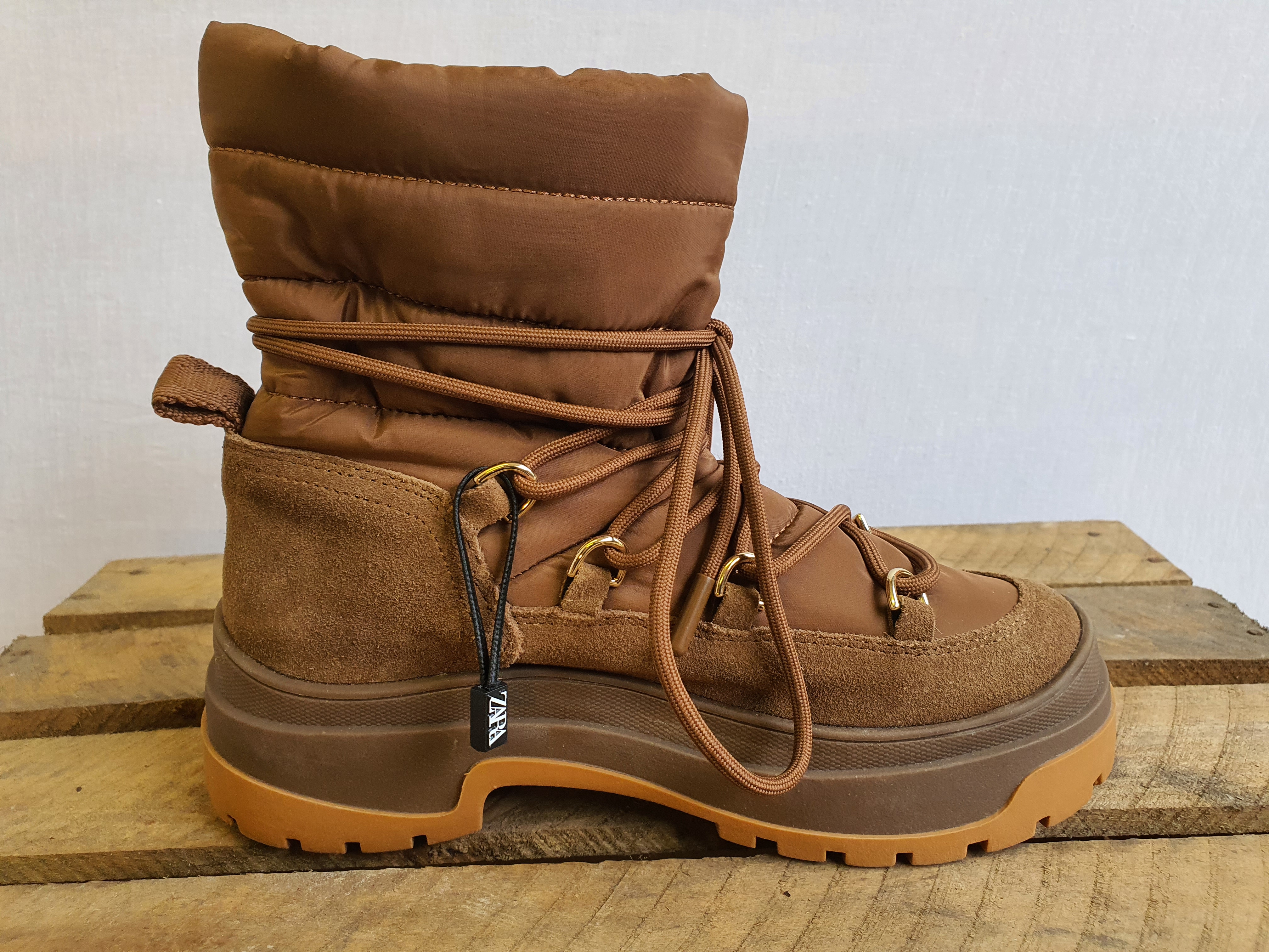 ZARA Padded Brown Puffer / Hiking Boots Size UK3 - NEW