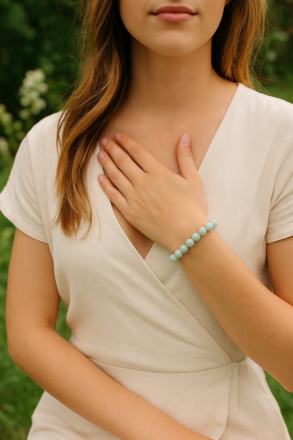 Amazonite Heart Chakra Imprinted Frequency Beaded Bracxelert