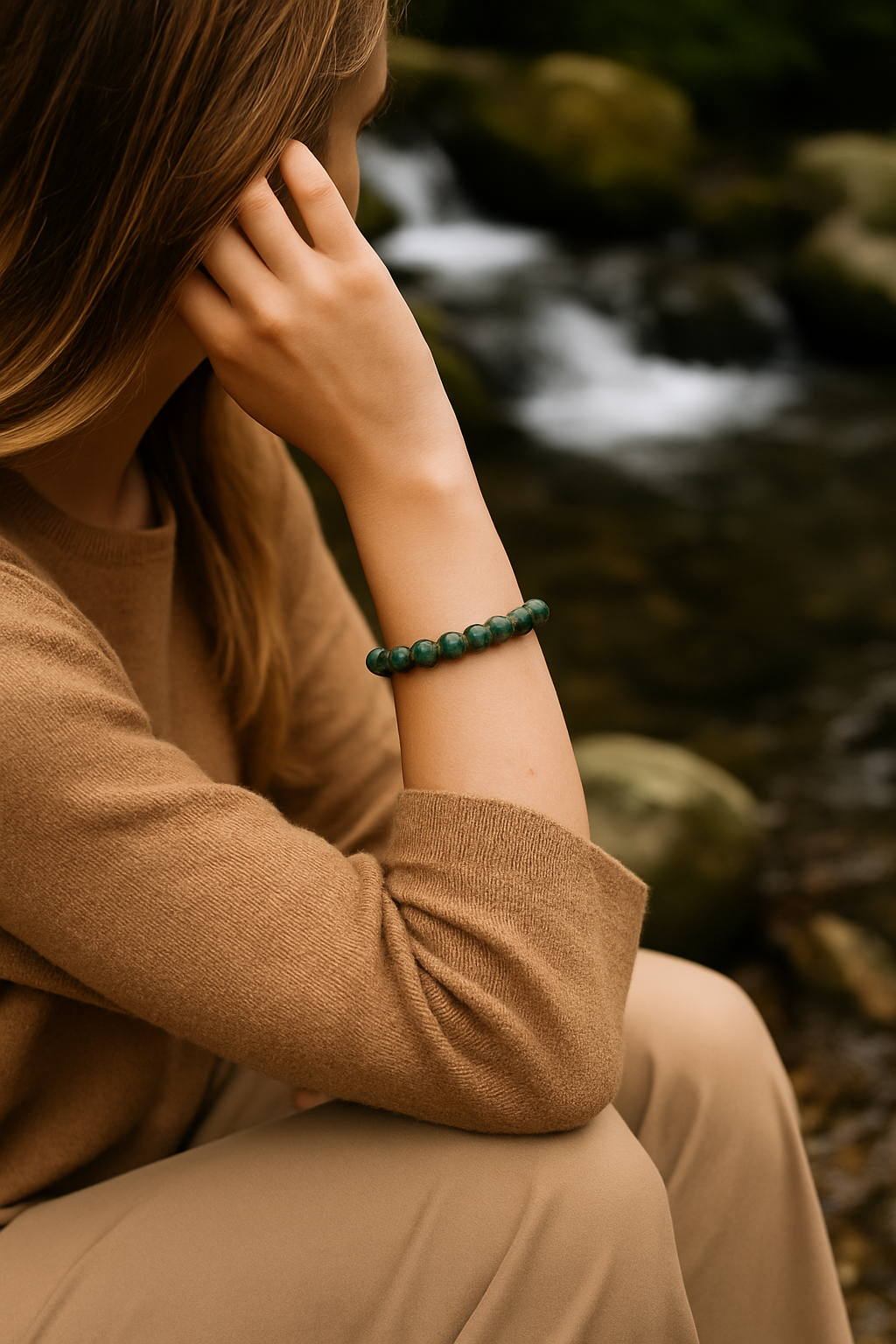Chrysocolla Communication Imprinted Beaded Braceletinte dFrequency Beaded Bracelet