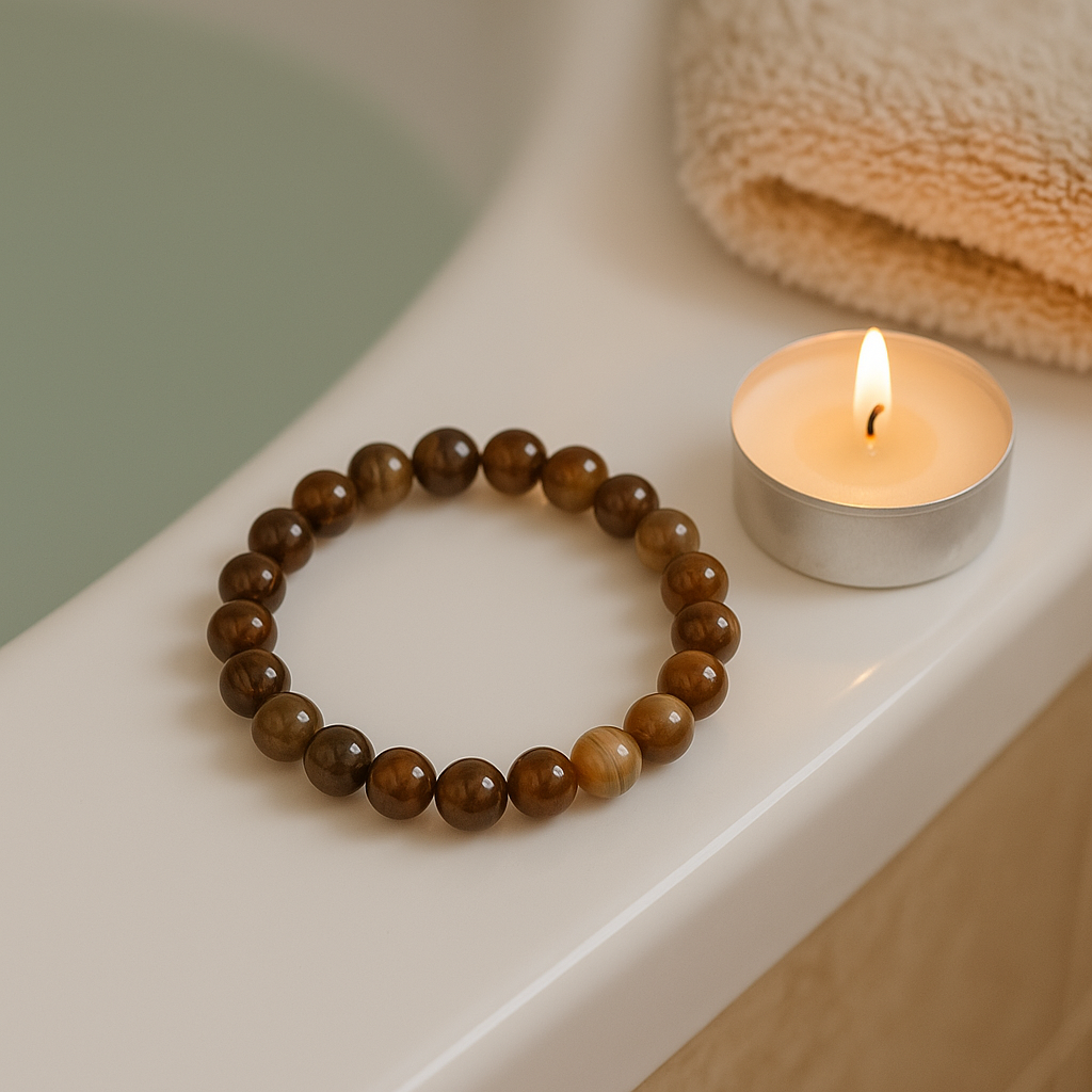 Brown Botswana Agate Emotional Support Imprinted Frequency Beaded Bracelet