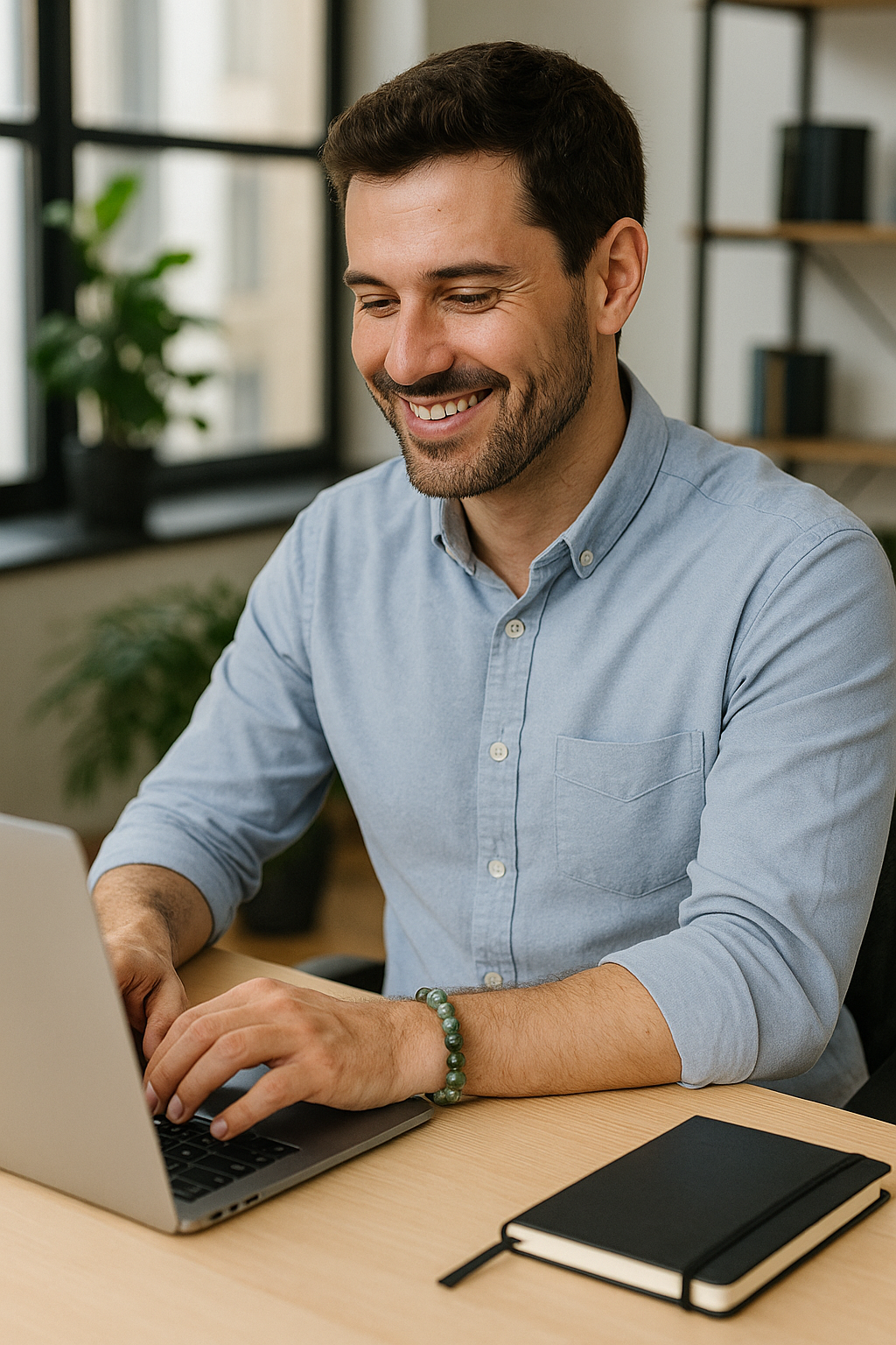 Moss Agate Well-Being Frequency Imprinted Beaded Bracelet
