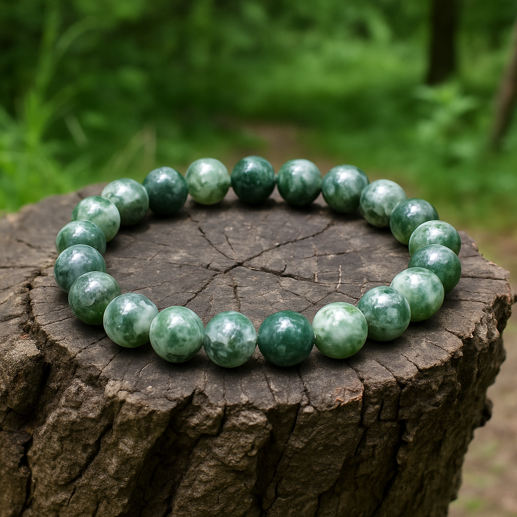 Moss Agate Well-Being Frequency Imprinted Beaded Bracelet