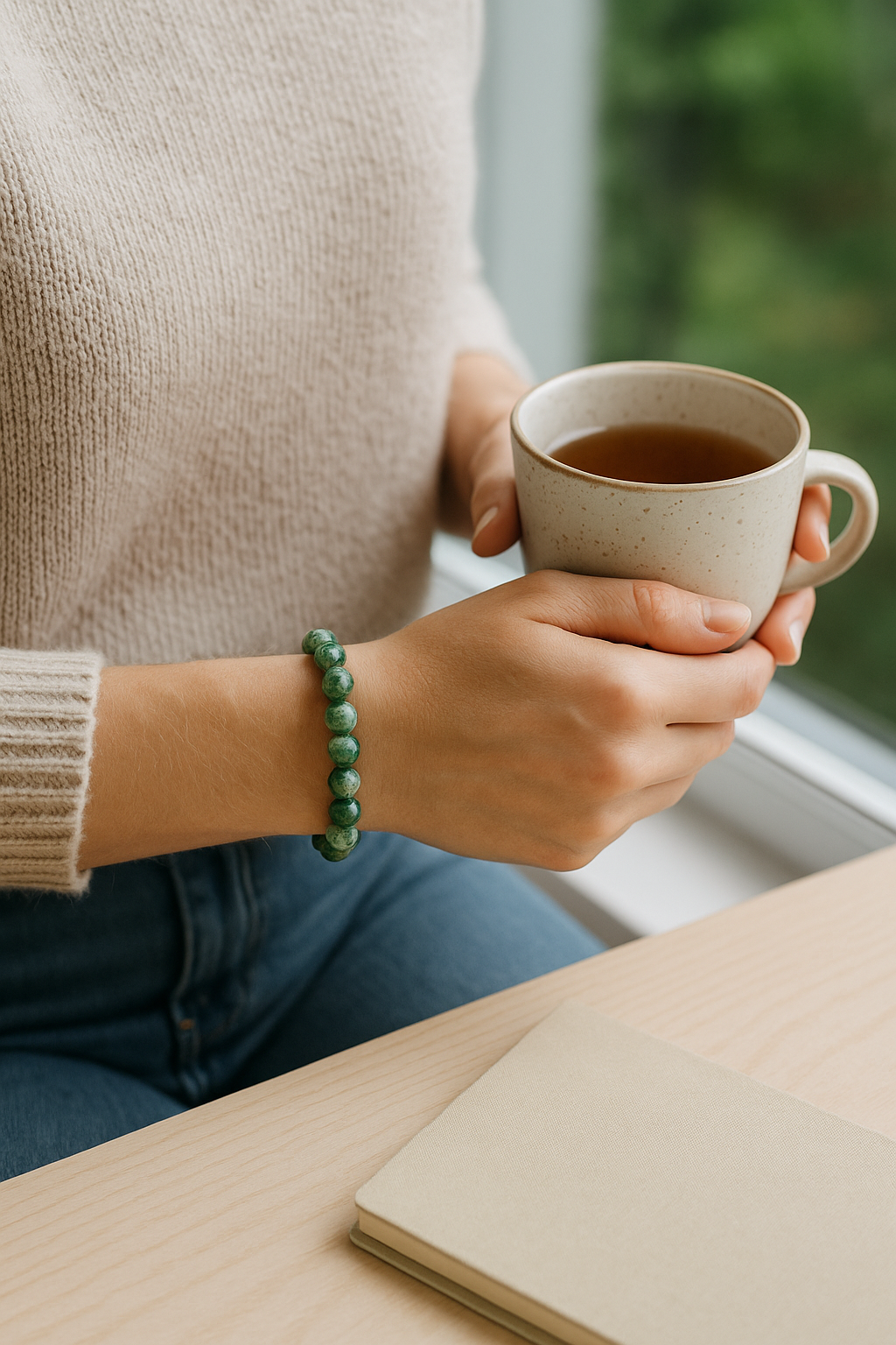 Moss Agate Well-Being Frequency Imprinted Beaded Bracelet