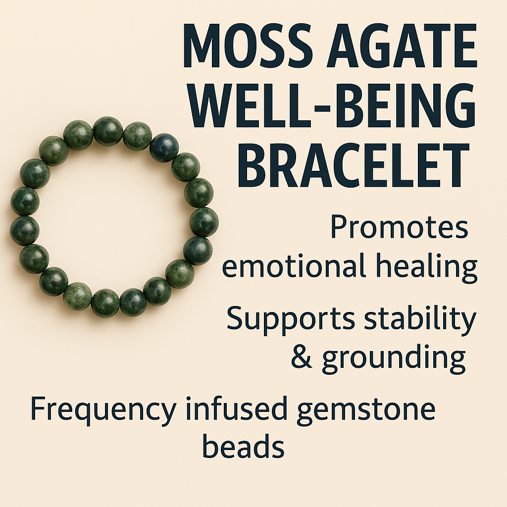 Moss Agate Well-Being Frequency Imprinted Beaded Bracelet