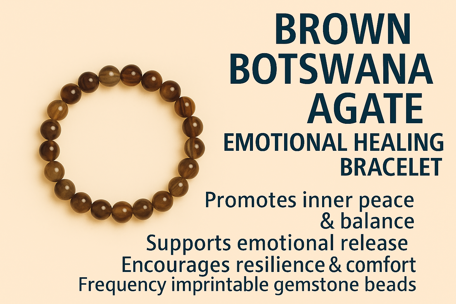 Brown Botswana Agate Emotional Support Imprinted Frequency Beaded Bracelet