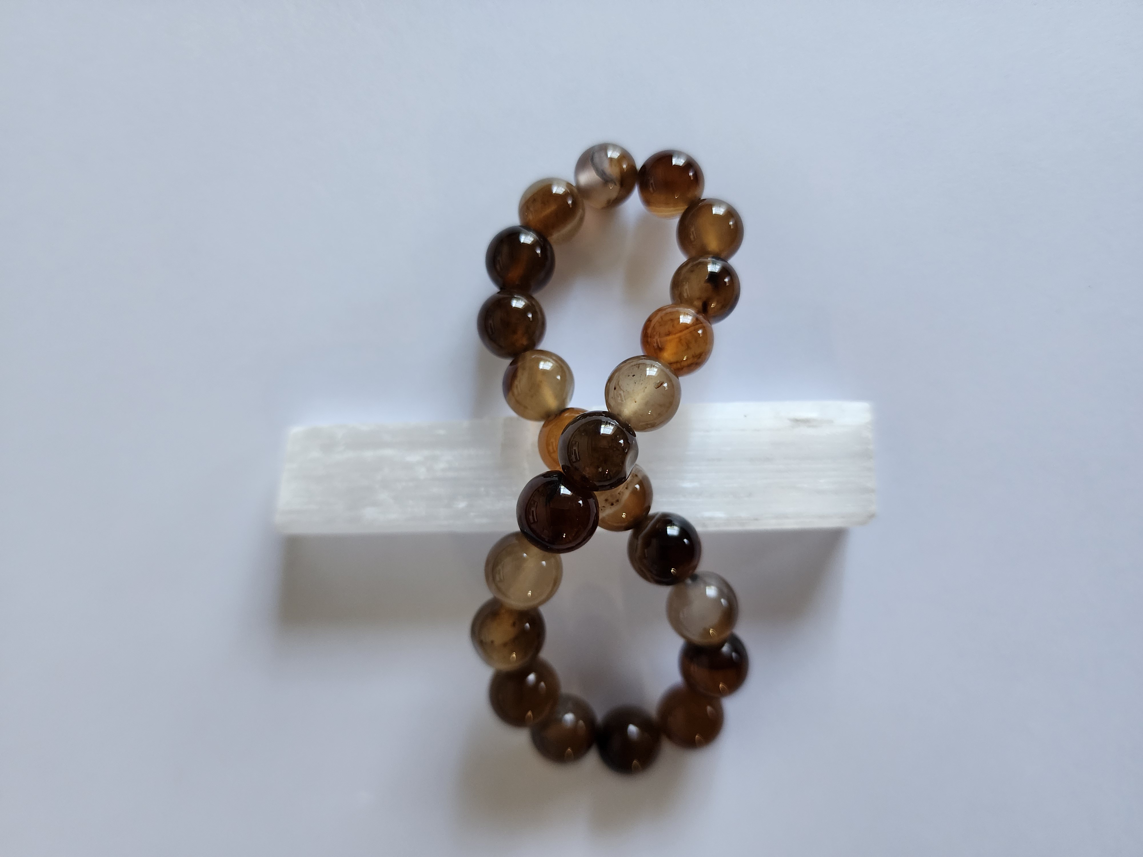 Brown Botswana Agate Emotional Support Imprinted Frequency Beaded Bracelet