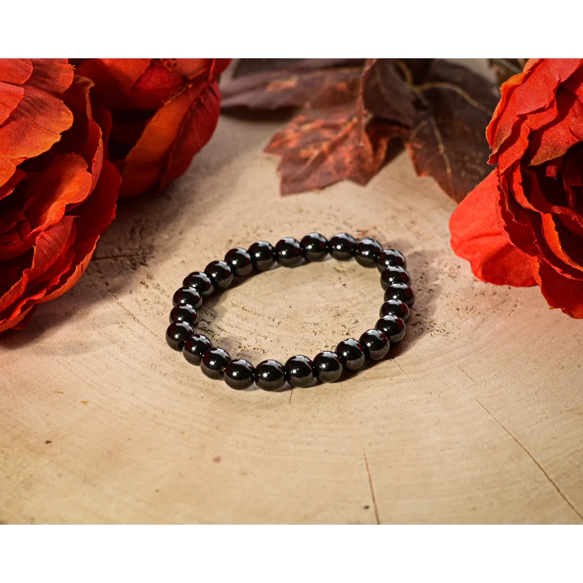 Black Onyx Stress Ease Imprinted Frequency Beaded Bracelet