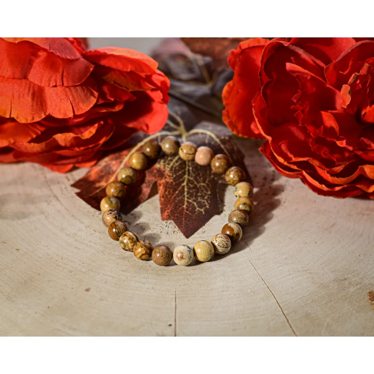 Picture Jasper Harmony Frequency Imprinted Beaded Bracelet
