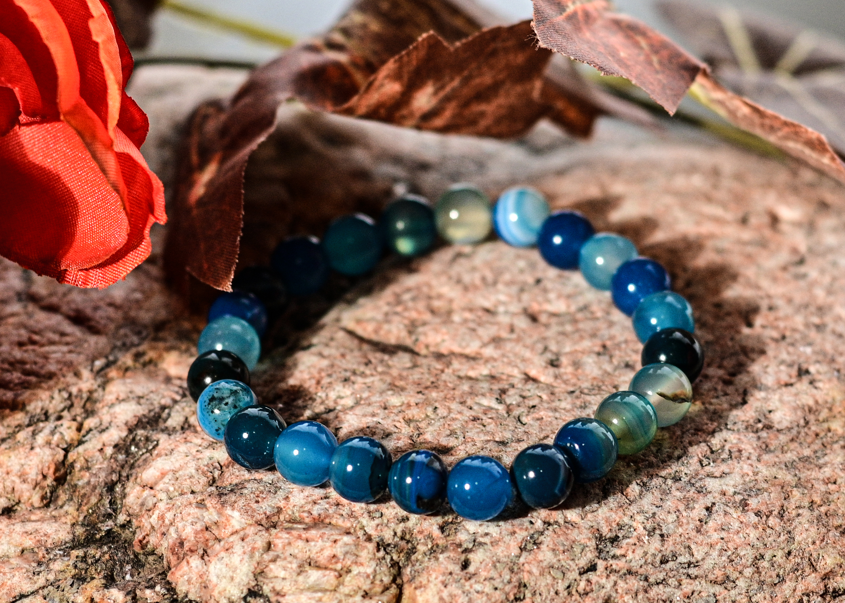 Botswana Agate Schumann Resonance Frequency Imprinted Beaded Bracelet