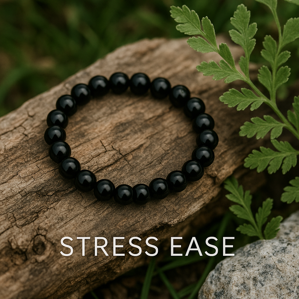 Black Onyx Stress Ease Imprinted Frequency Beaded Bracelet