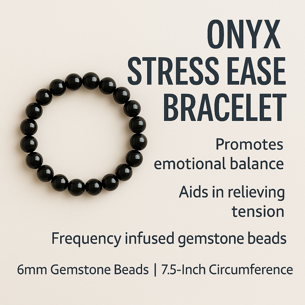 Black Onyx Stress Ease Imprinted Frequency Beaded Bracelet