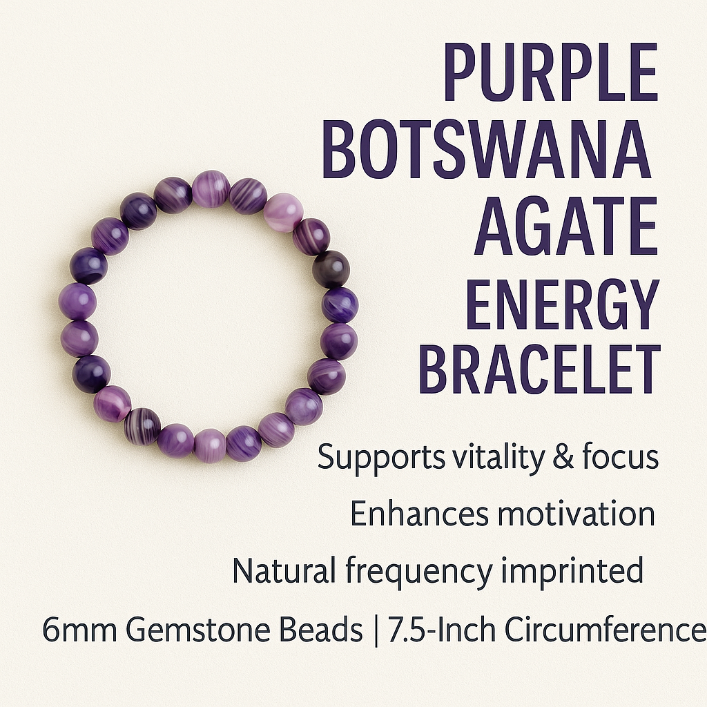 Purple Botswana Agate Energy Imprinted Frequency Beaded Bracelet