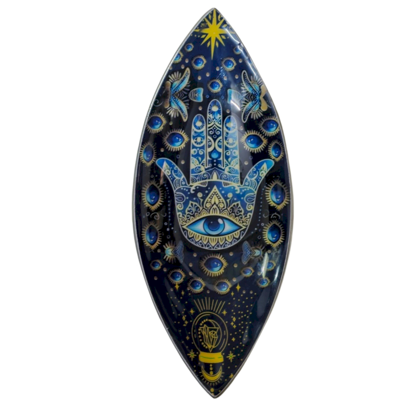 Enamel Incense Bowl, Aluminium - Blue Hamsa
