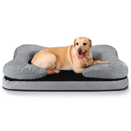 Large dog bed with Light grey blanket