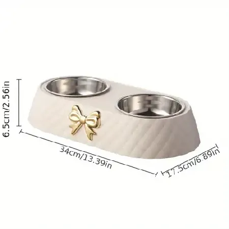 Cream luxury double pet bowl